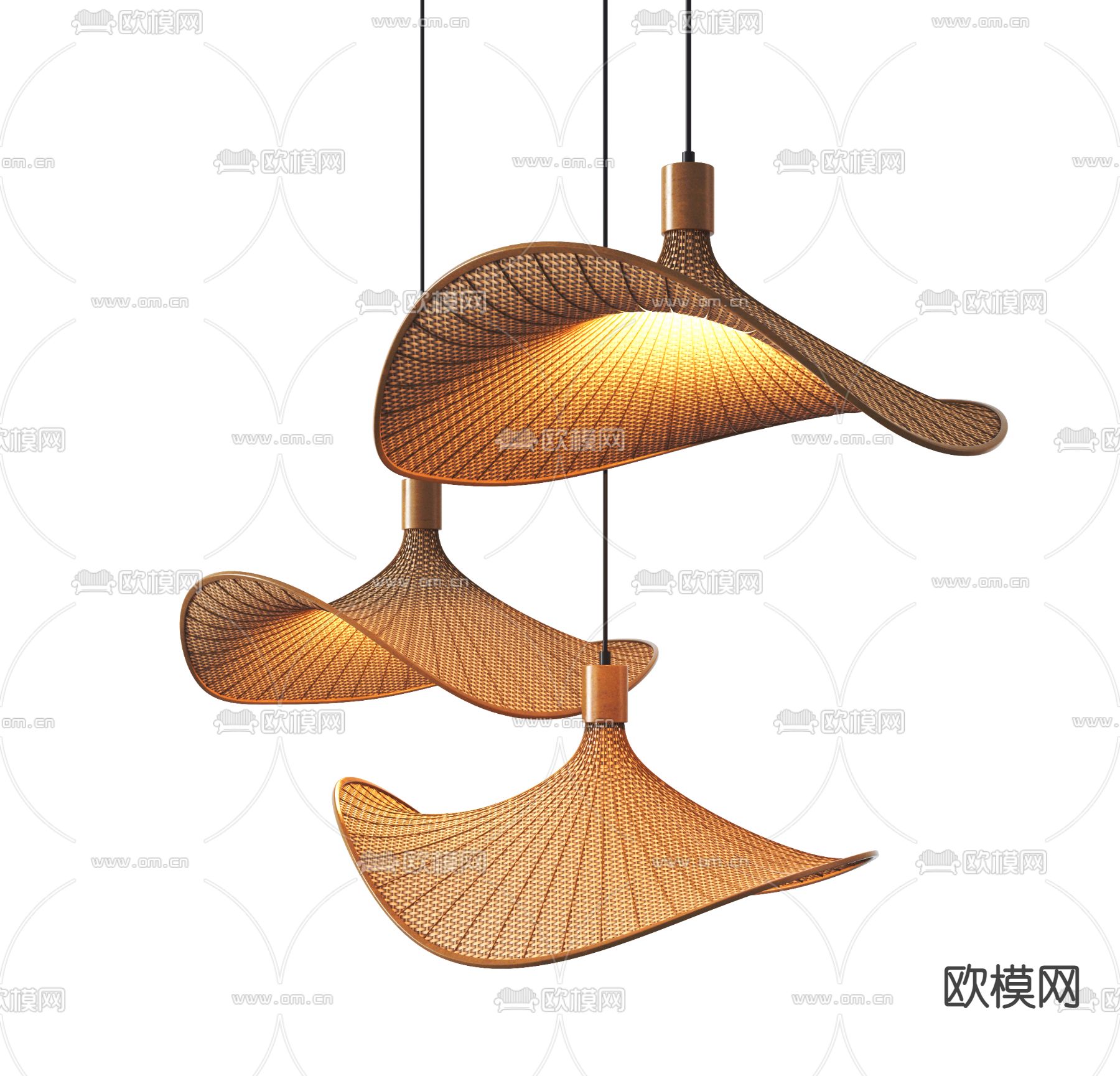 侘寂风藤编帽子吊灯3d模型下载