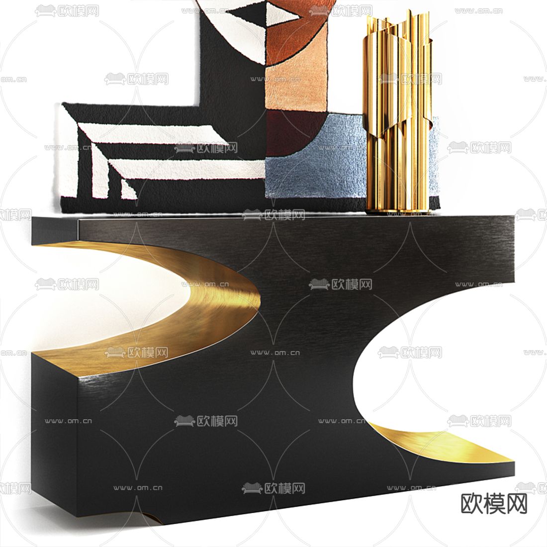 现代轻奢端景条案3d模型下载（渲染图1）