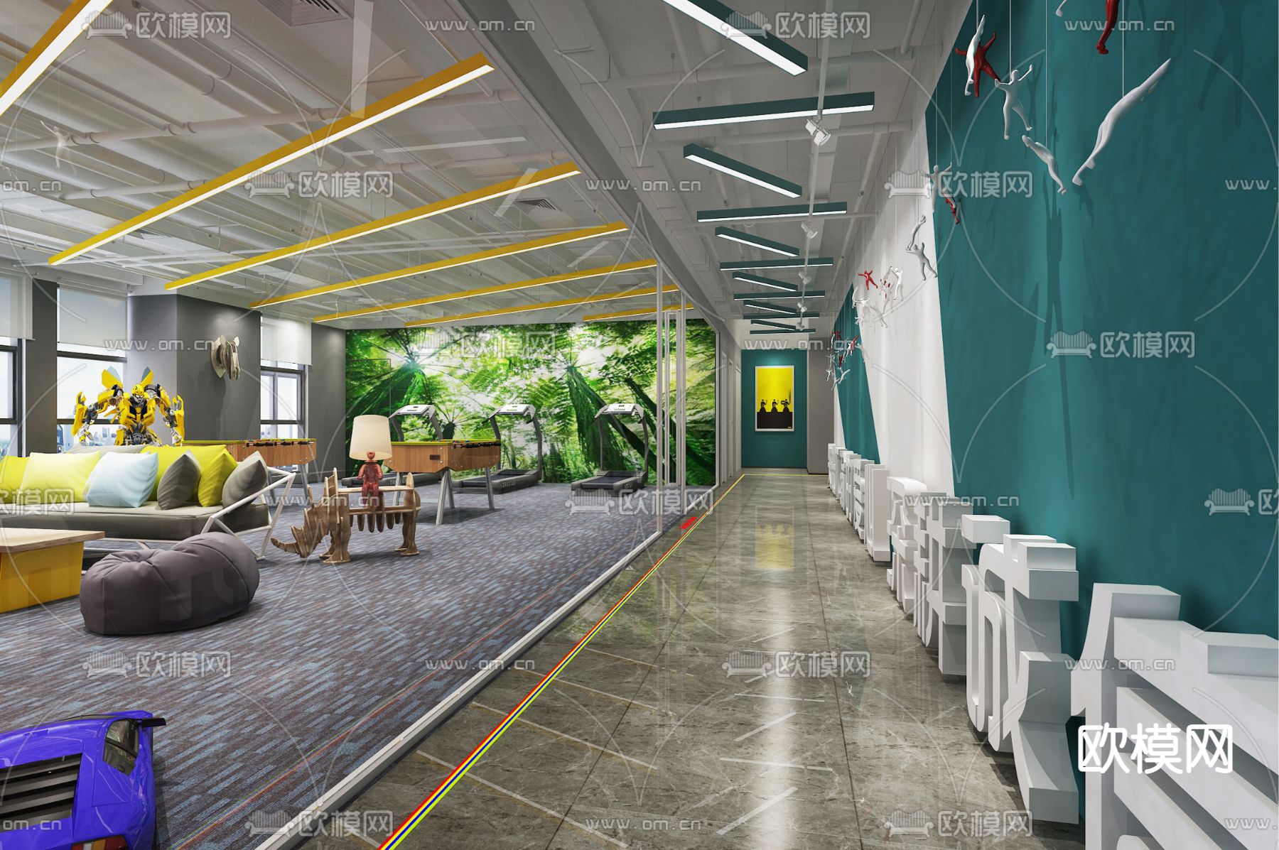 现代办公室休闲区活动室3d模型下载（渲染图2）