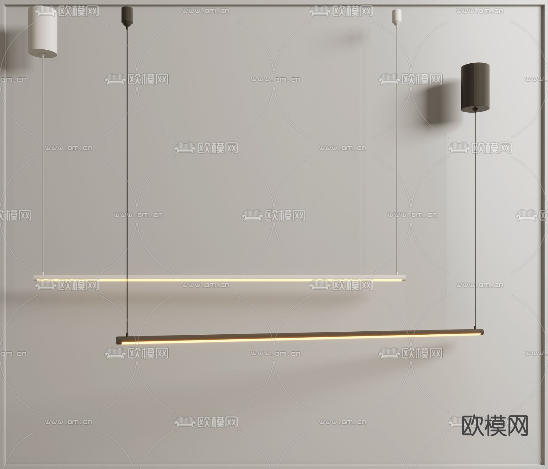 现代极简条形办公吊灯3d模型下载