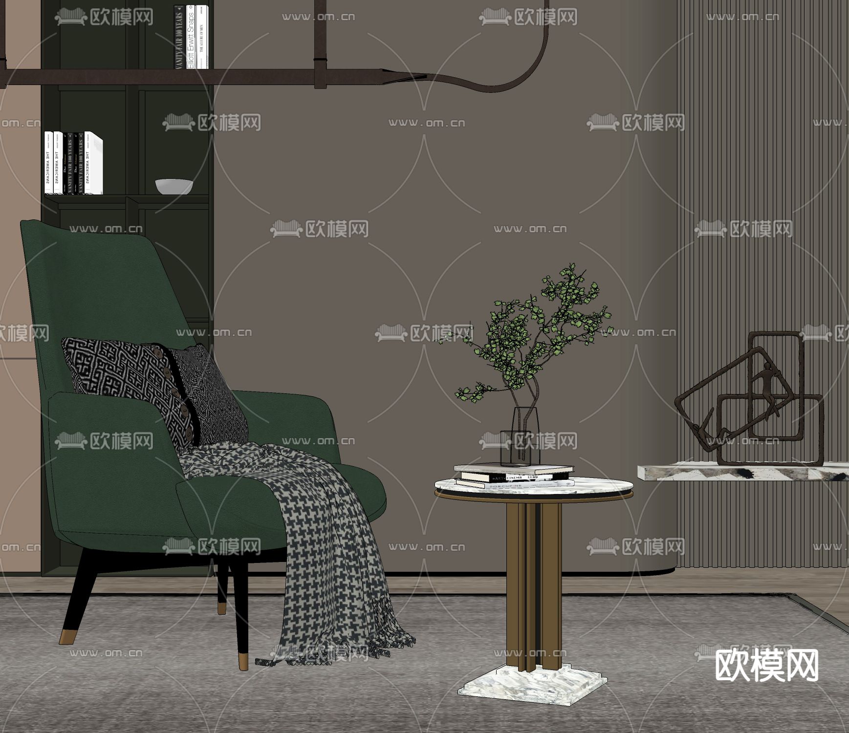 现代轻奢休闲椅角几摆设组合su模型下载（渲染图2）