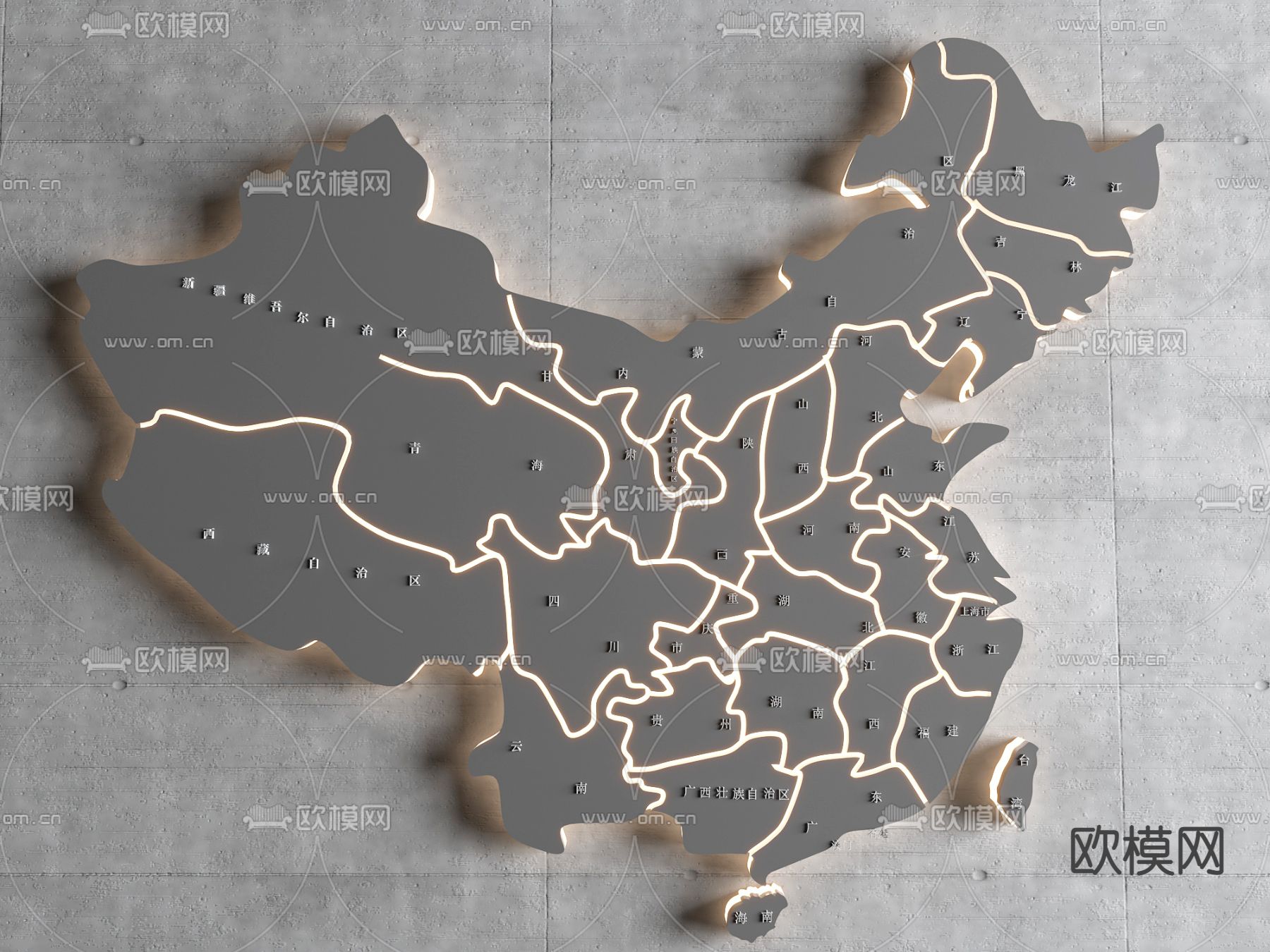 现代中国地图发光墙饰3d模型下载