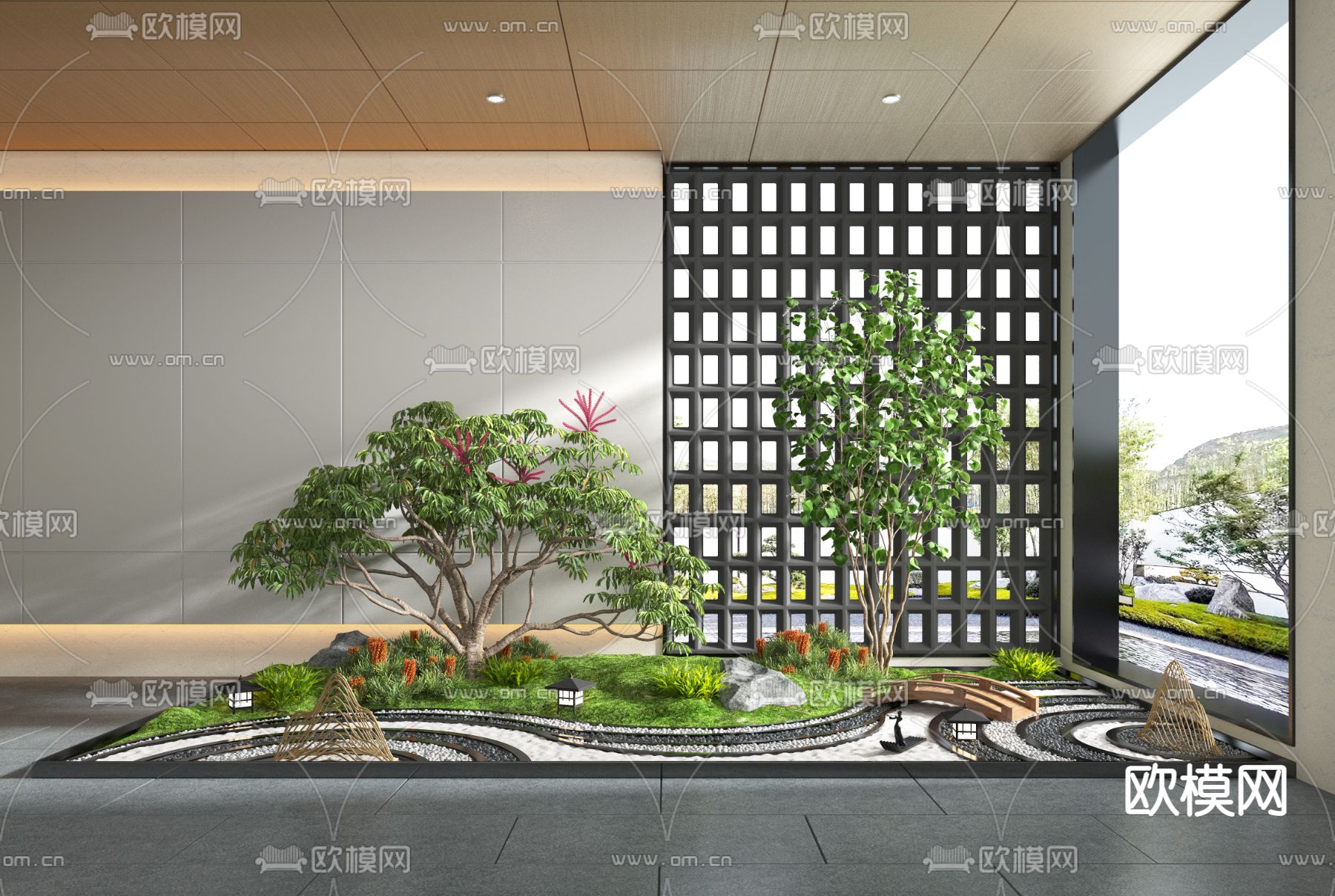 新中式枯山水室内景观小品3d模型下载_ID12020212_3dmax免费模型-欧模网