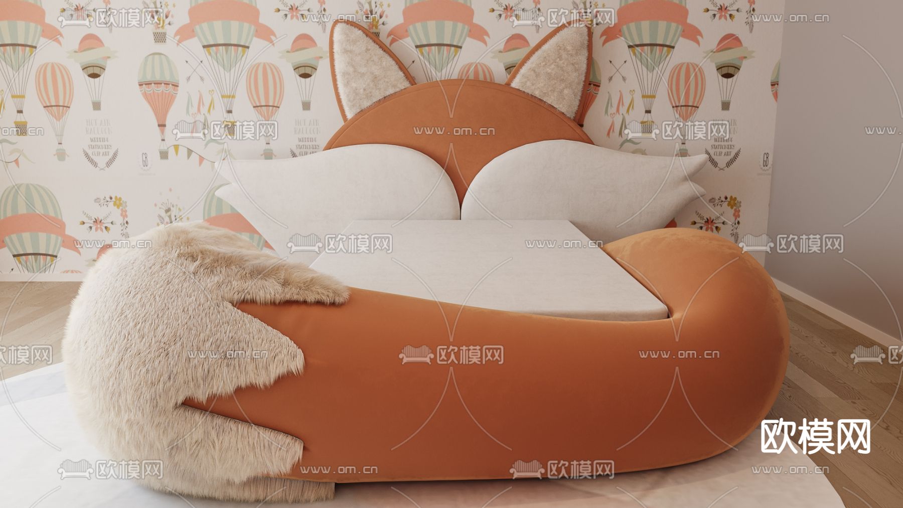 现代狐狸儿童床3d模型下载（渲染图2）