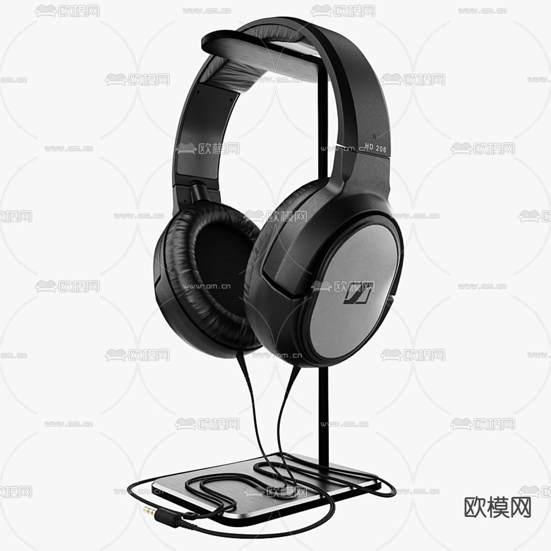 黑色头戴式耳机3d模型下载（渲染图2）