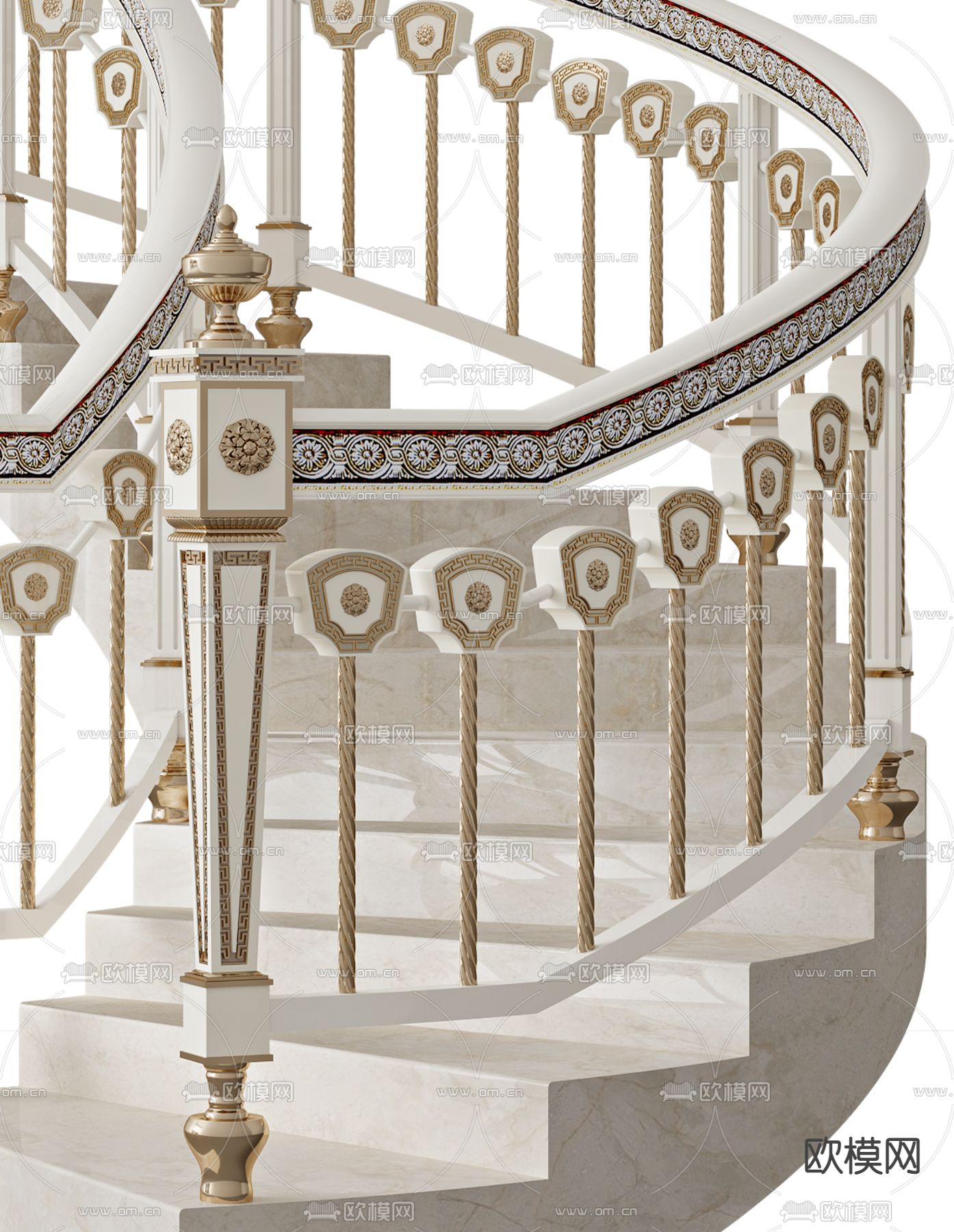 欧式栏杆旋转楼梯3d模型下载（渲染图2）