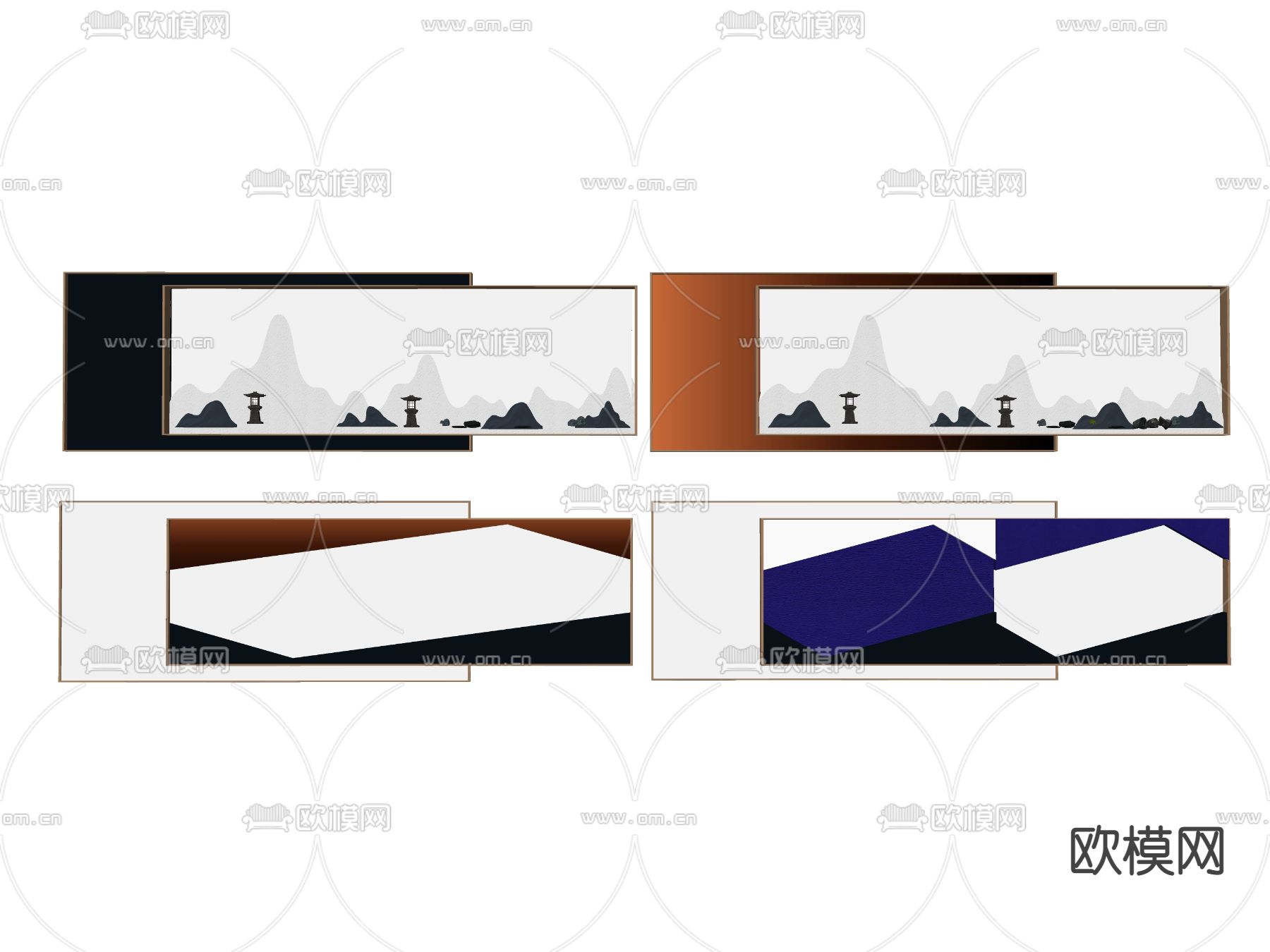 新中式条形山峰石墙饰挂件su模型下载（渲染图2）