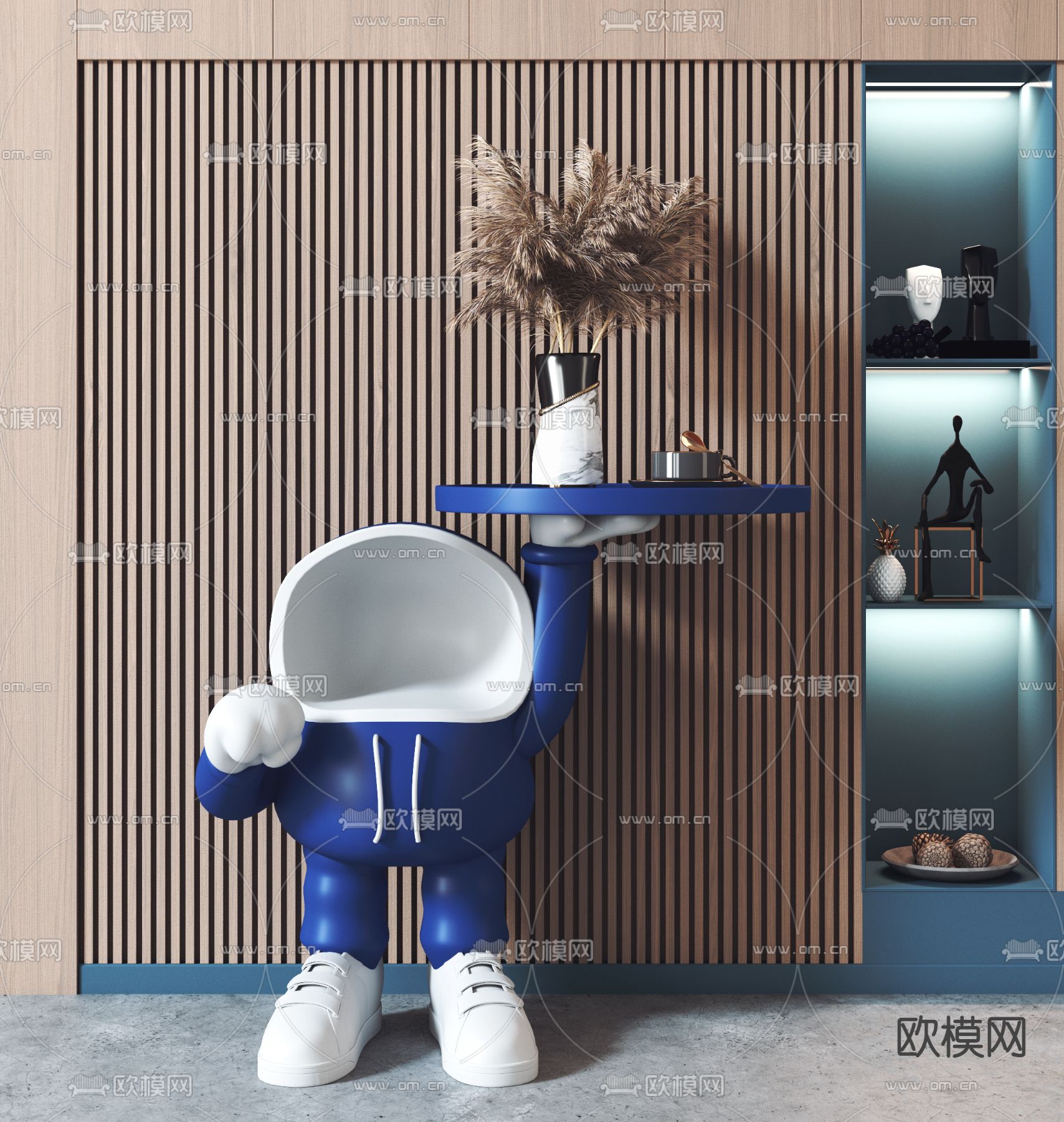 现代卡通潮玩托盘雕塑3d模型下载