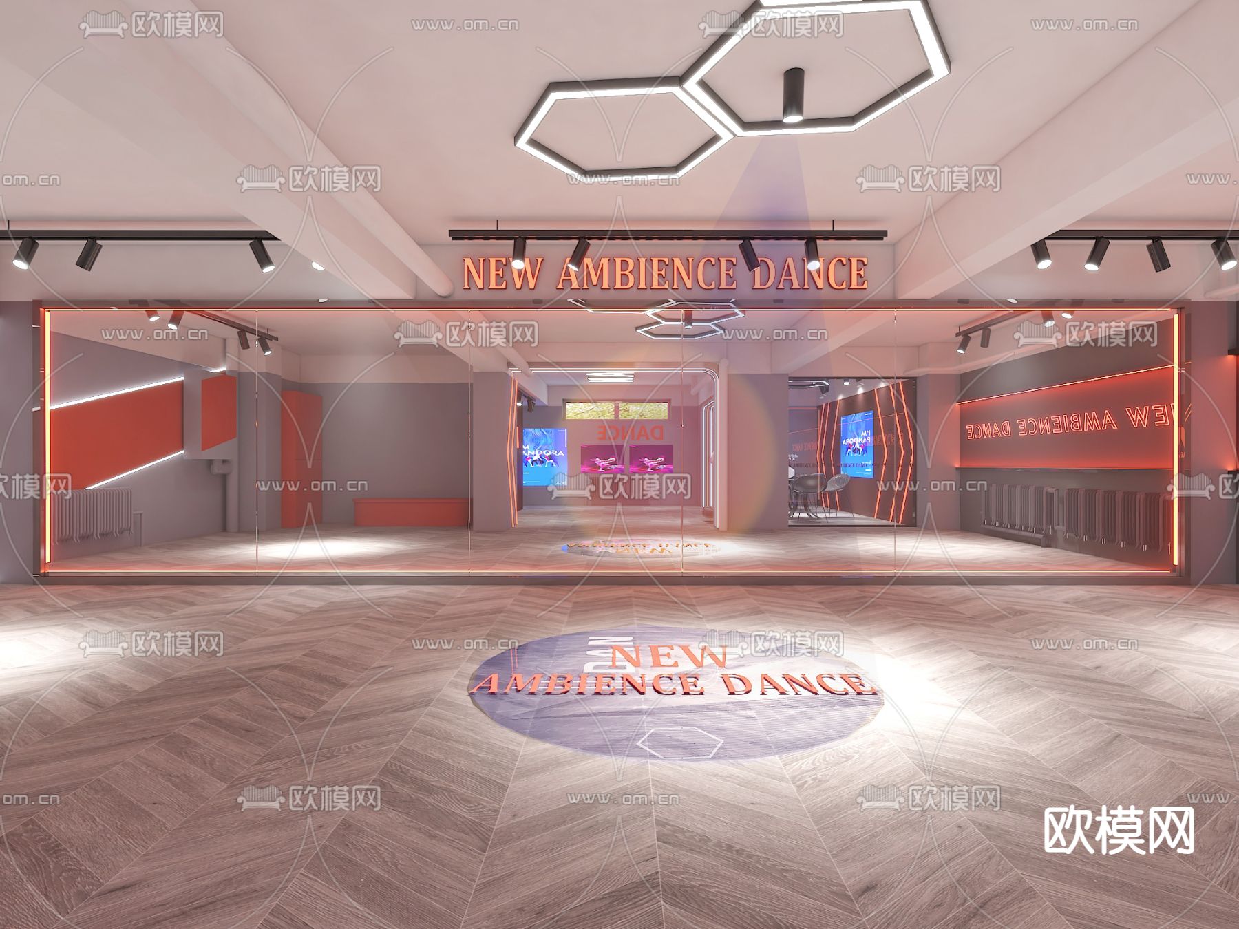 现代街舞教室舞蹈房3d模型下载（渲染图3）