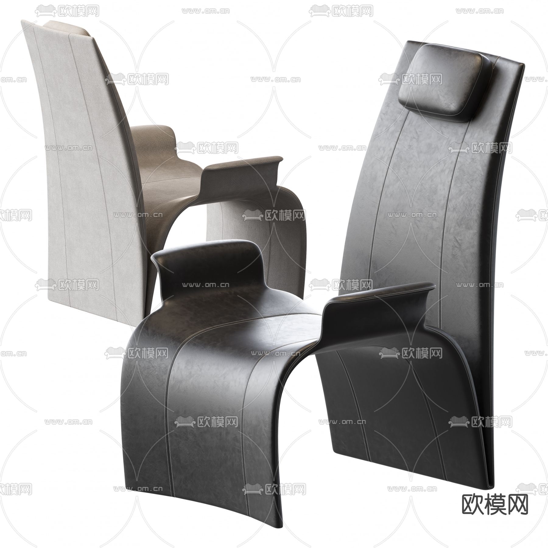 Giorgetti 现代黑白皮革单椅3d模型下载