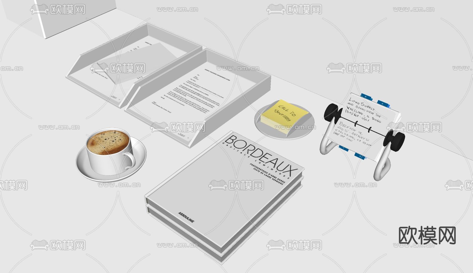 现代文档便签办公摆件su模型下载（渲染图2）