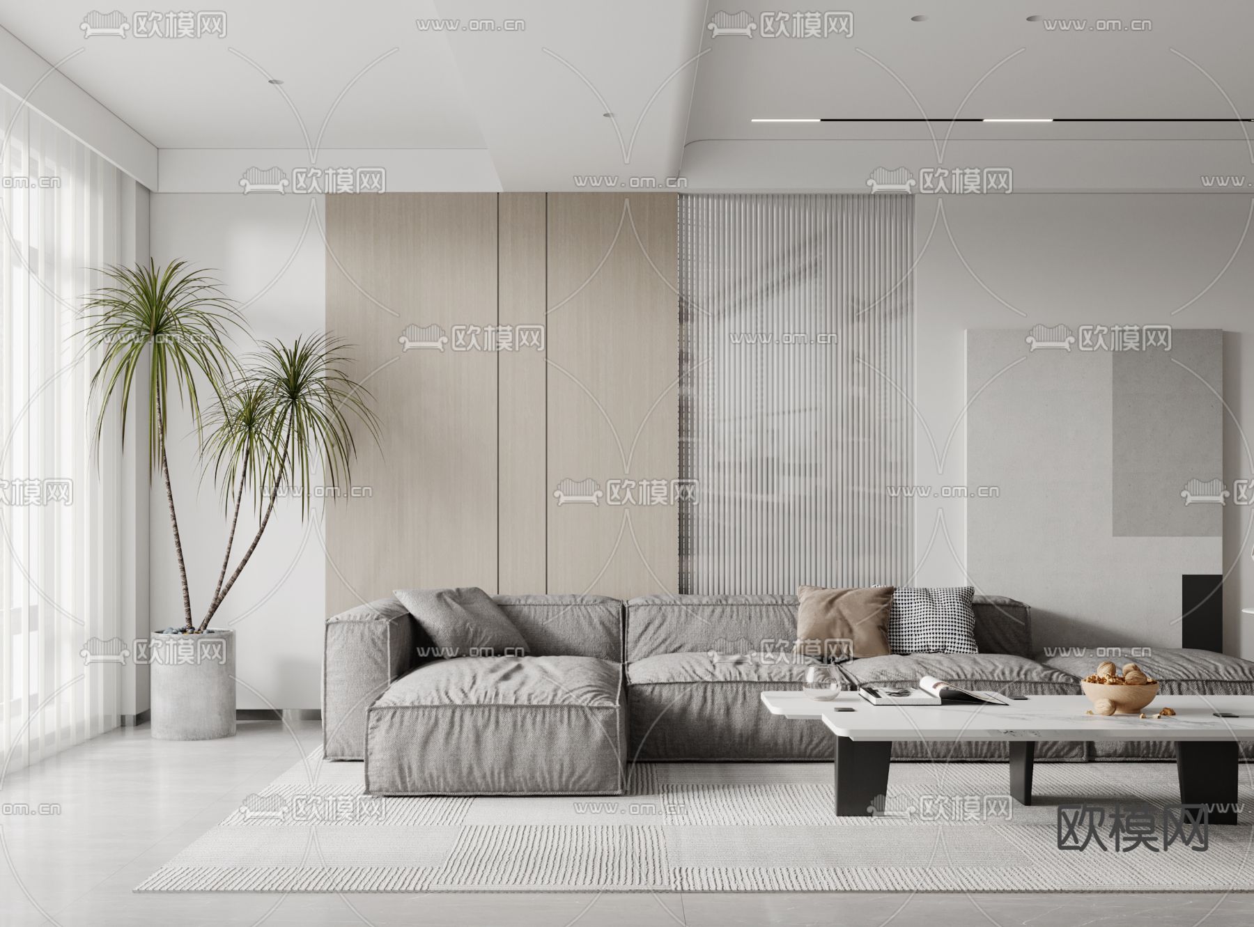 现代奶油风客餐厅3d模型下载（渲染图4）