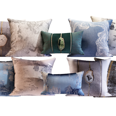  新中式布艺抱枕su模型 