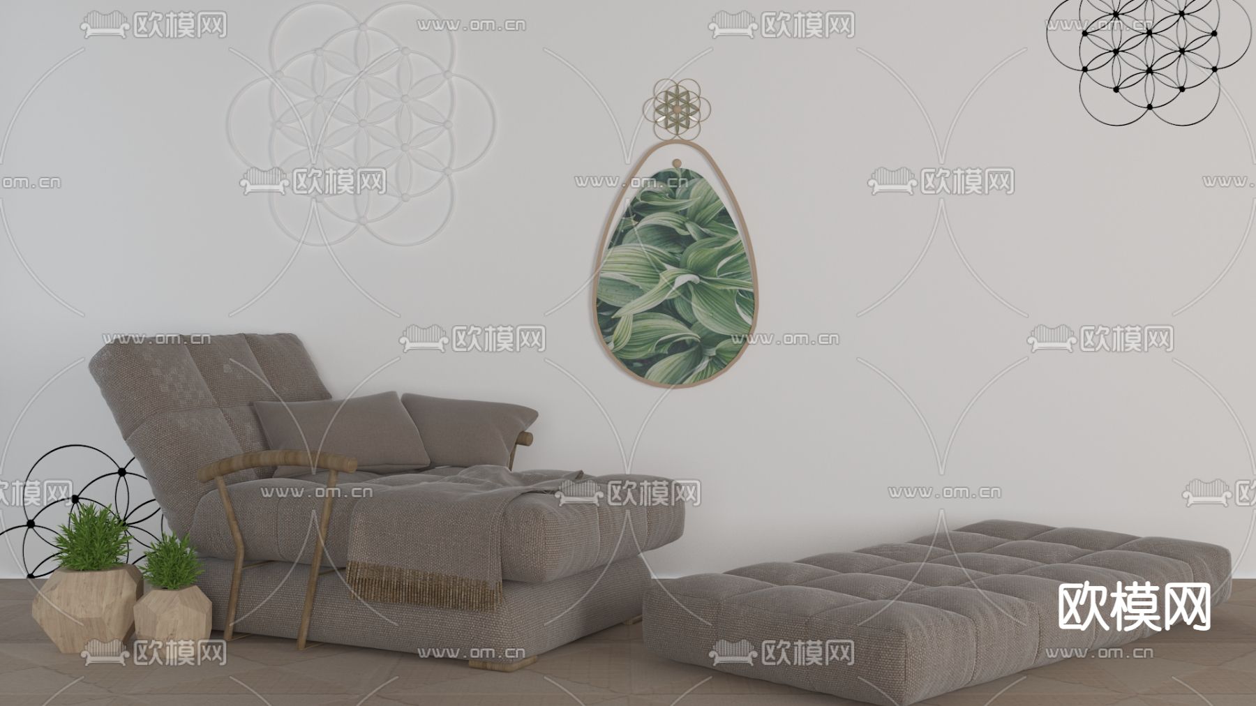 现代布艺休闲沙发免费3d模型下载