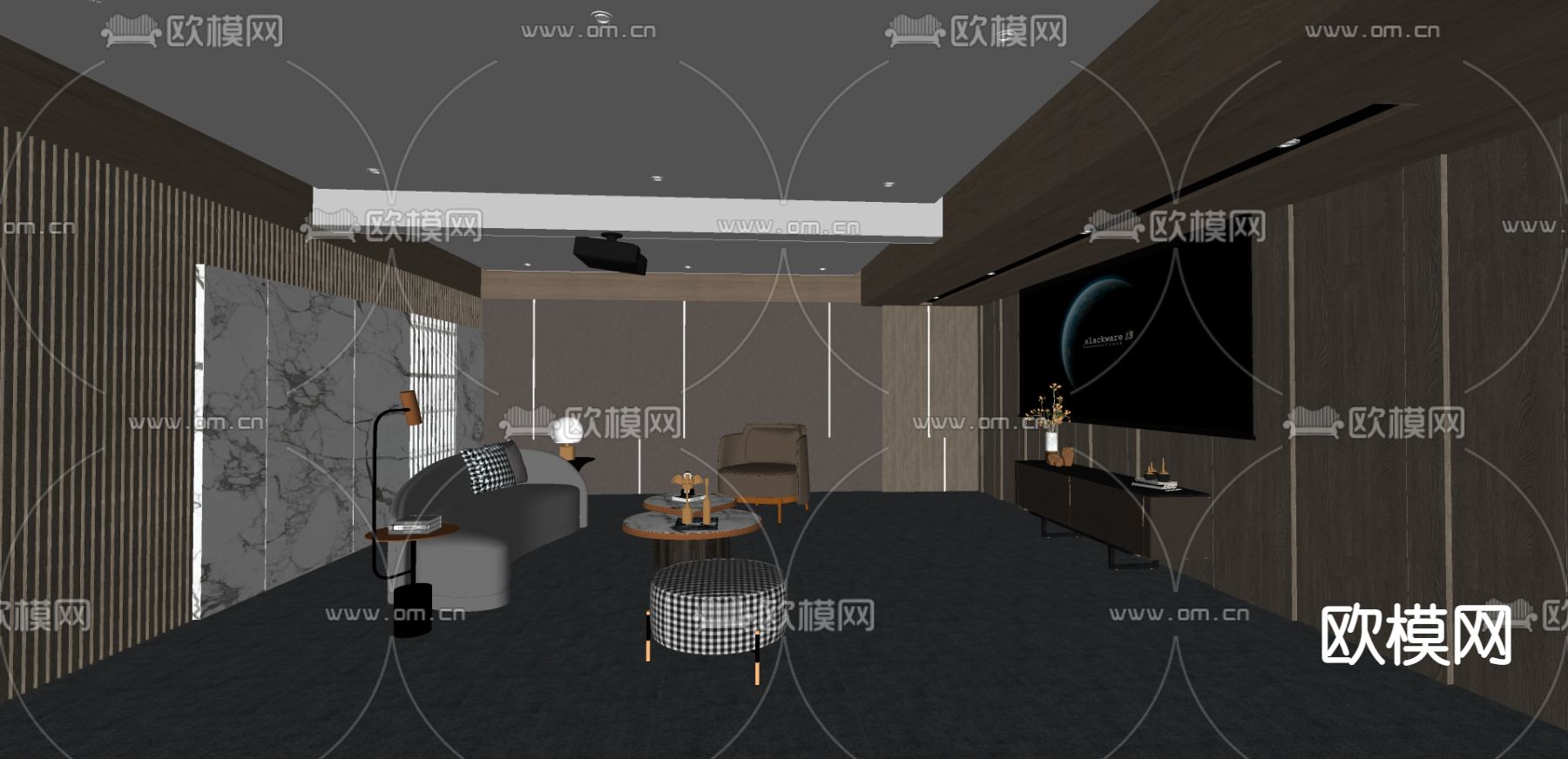现代影音室su模型下载