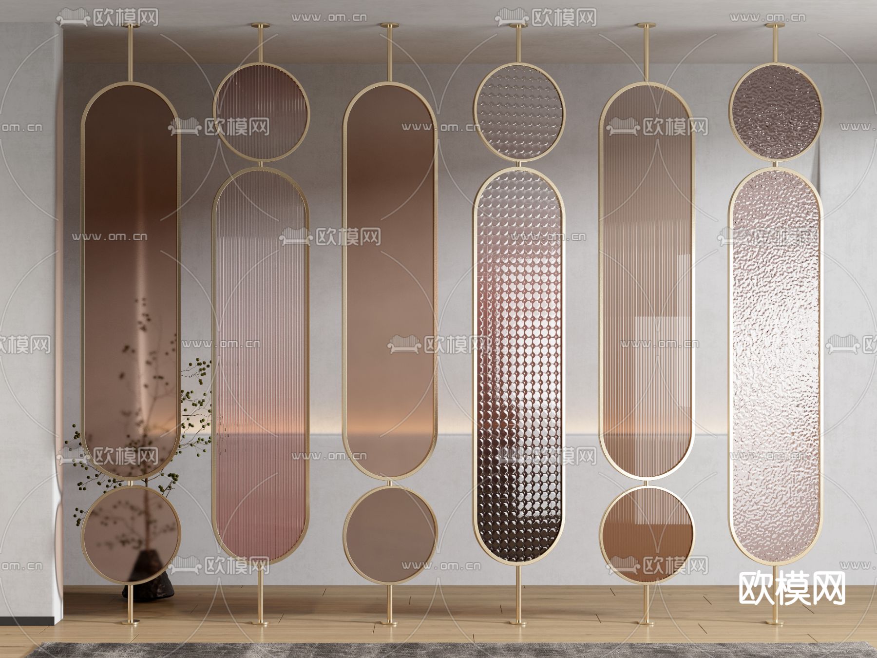 现代轻奢玻璃屏风隔断3d模型下载