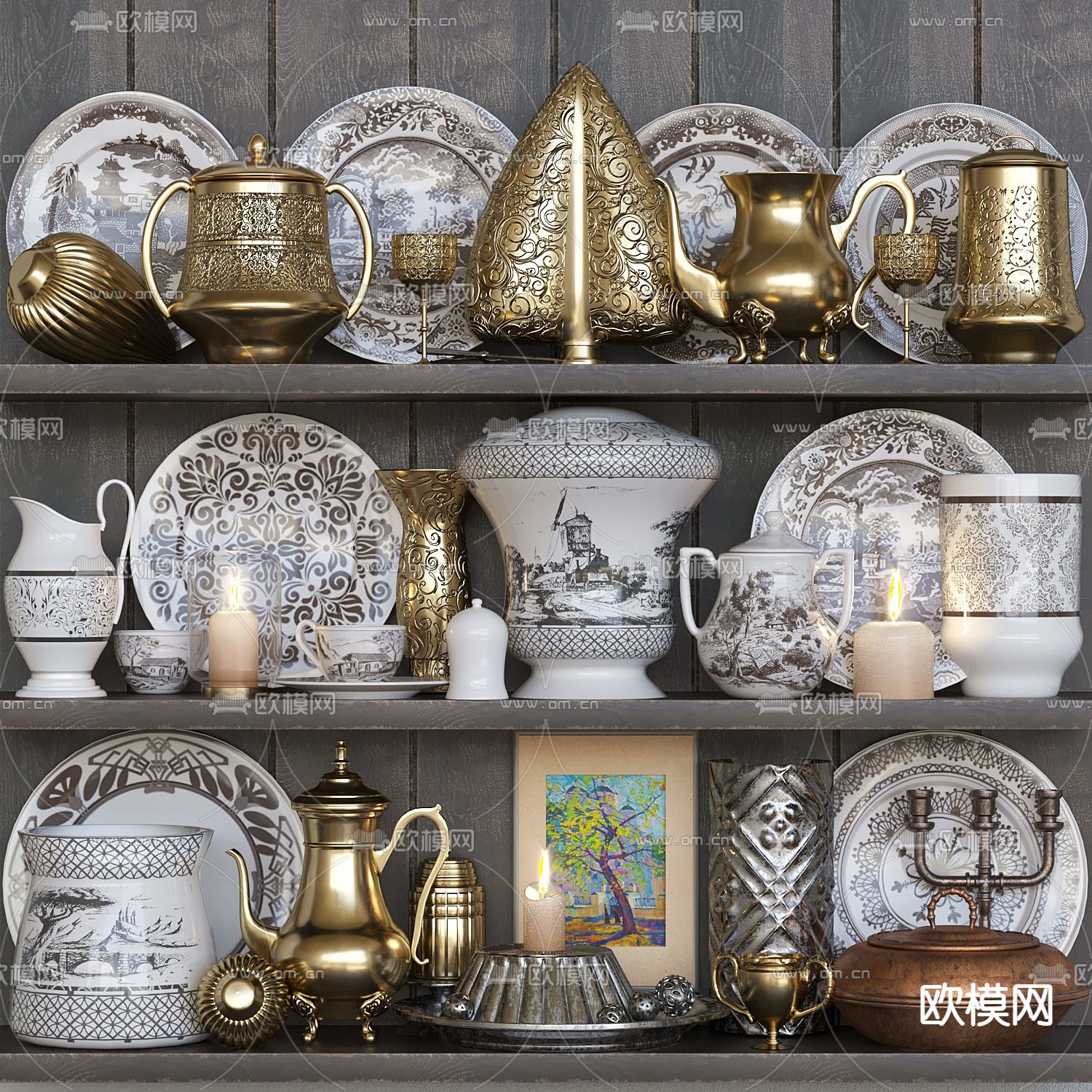 后现代金属陶瓷餐具3d模型下载