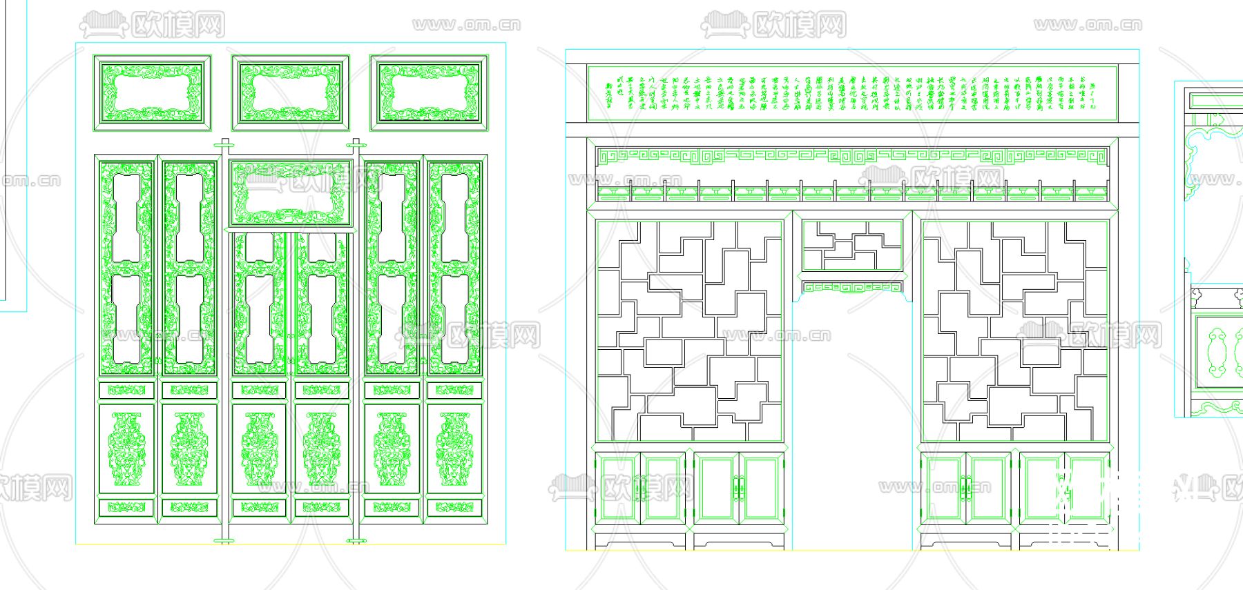 中式隔断cad图库下载（渲染图2）