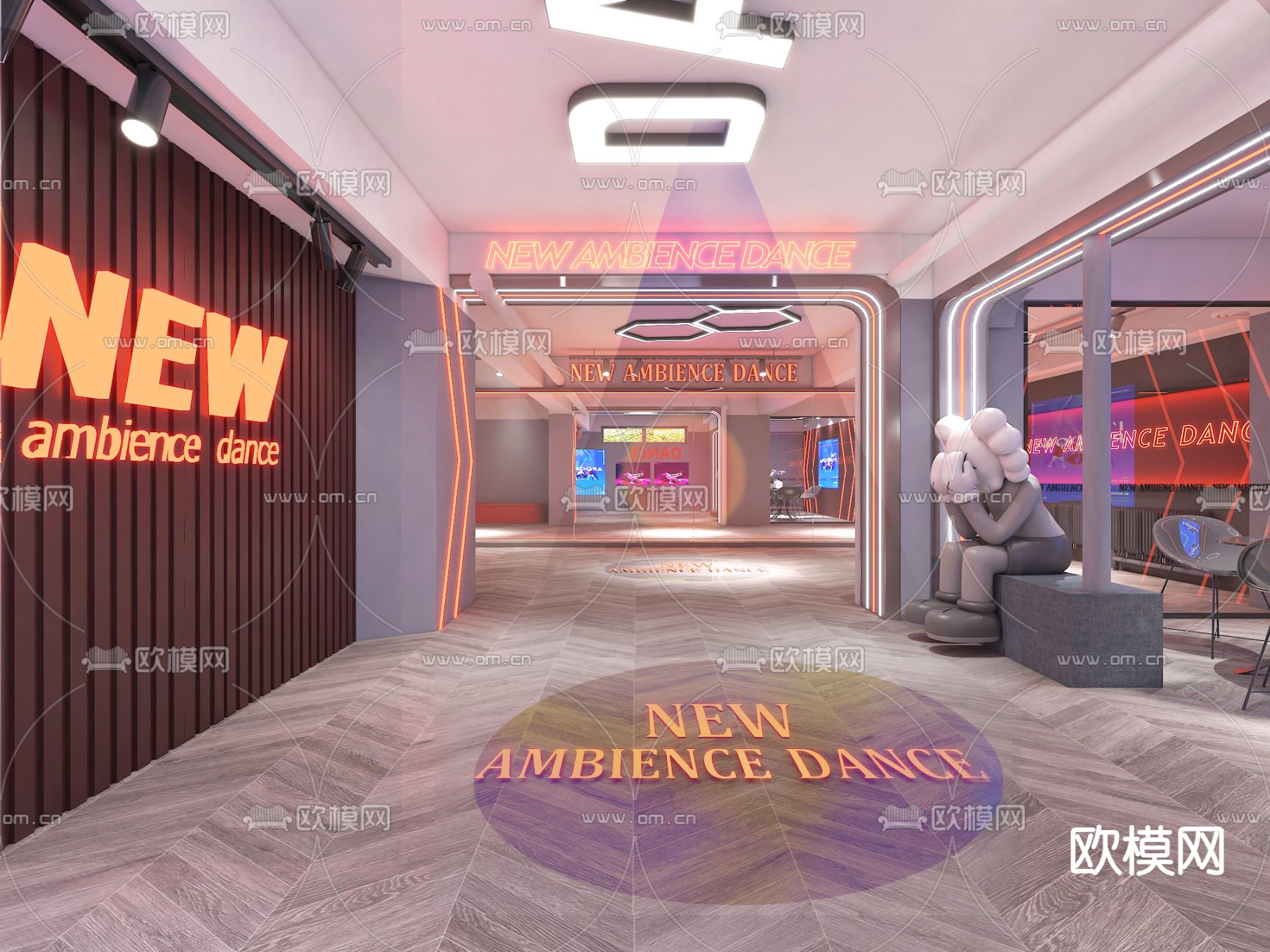 现代街舞教室舞蹈房3d模型下载（渲染图1）
