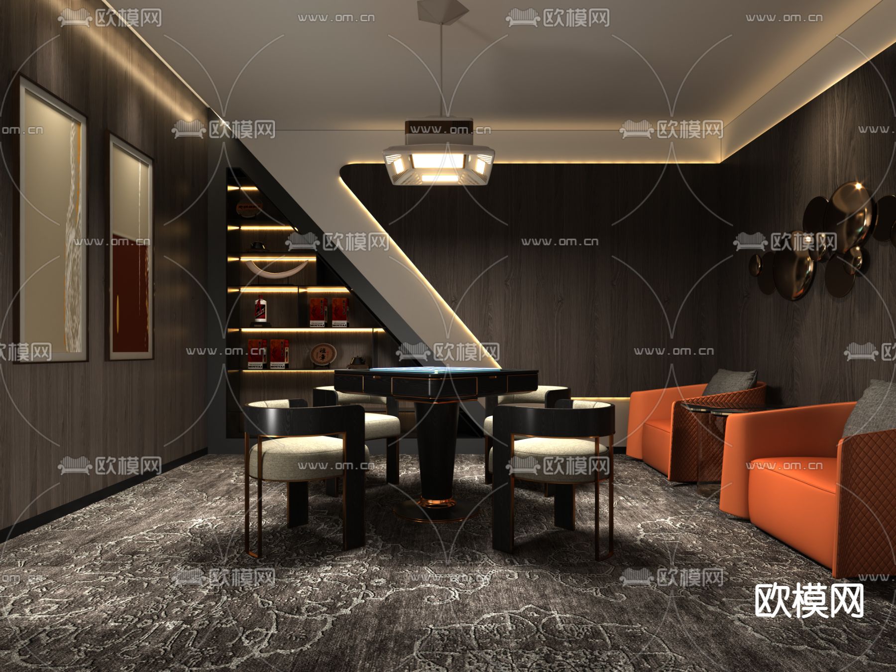 现代麻将室免费3d模型下载