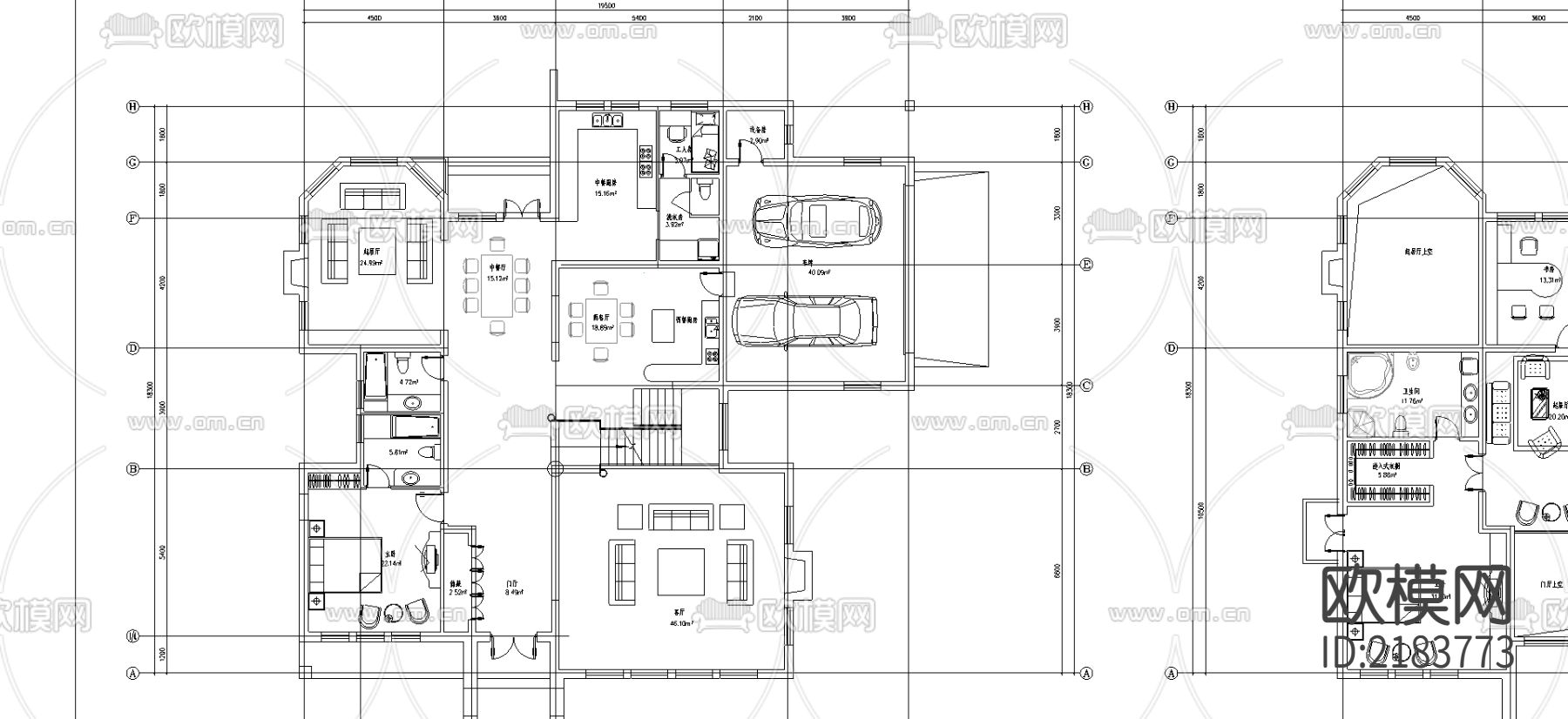 别墅建筑cad施工图下载（渲染图1）
