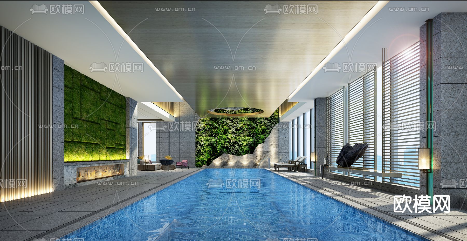 现代酒店游泳池3d模型下载（渲染图2）