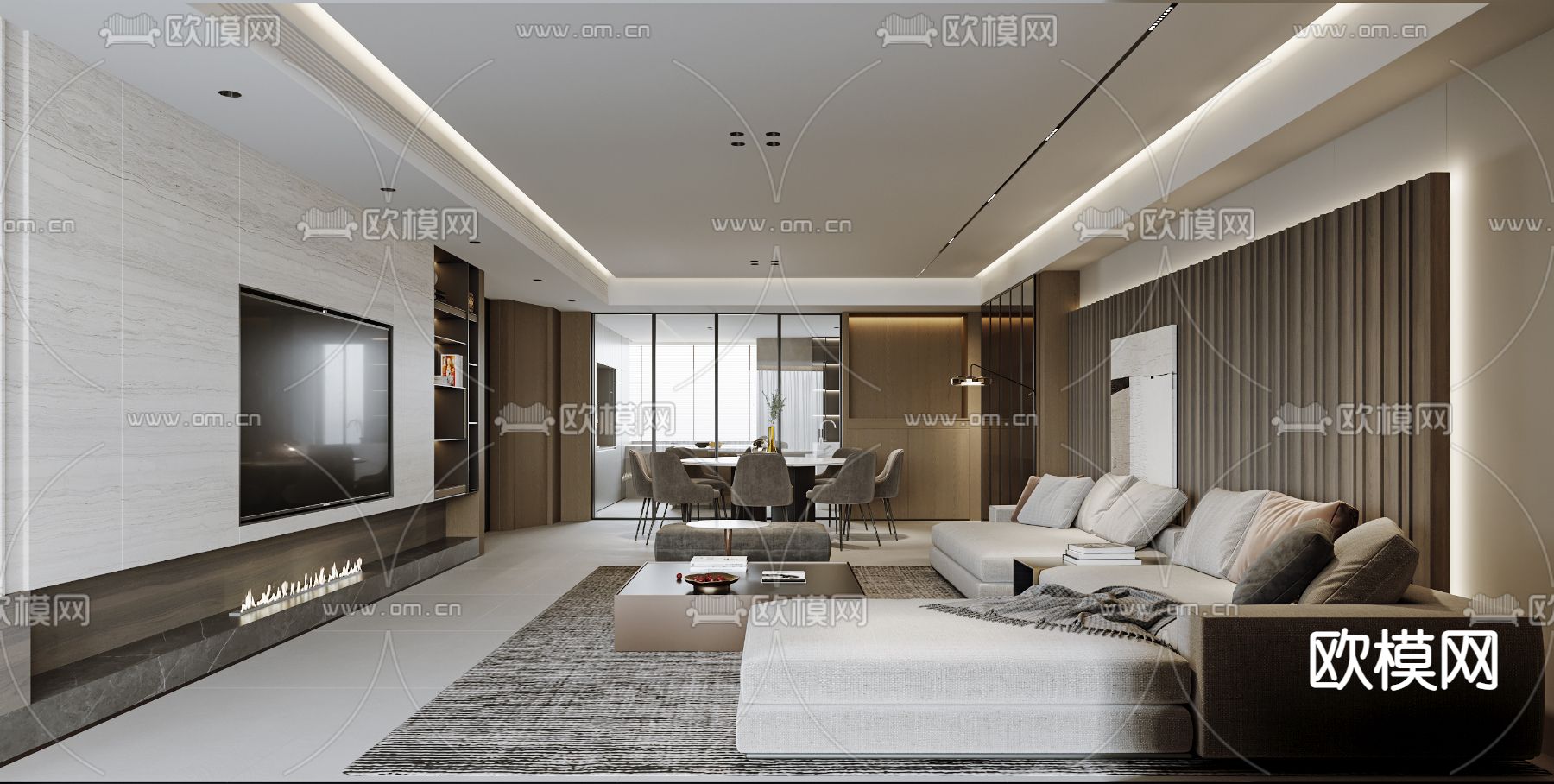 现代客厅餐厅3d模型下载（渲染图5）