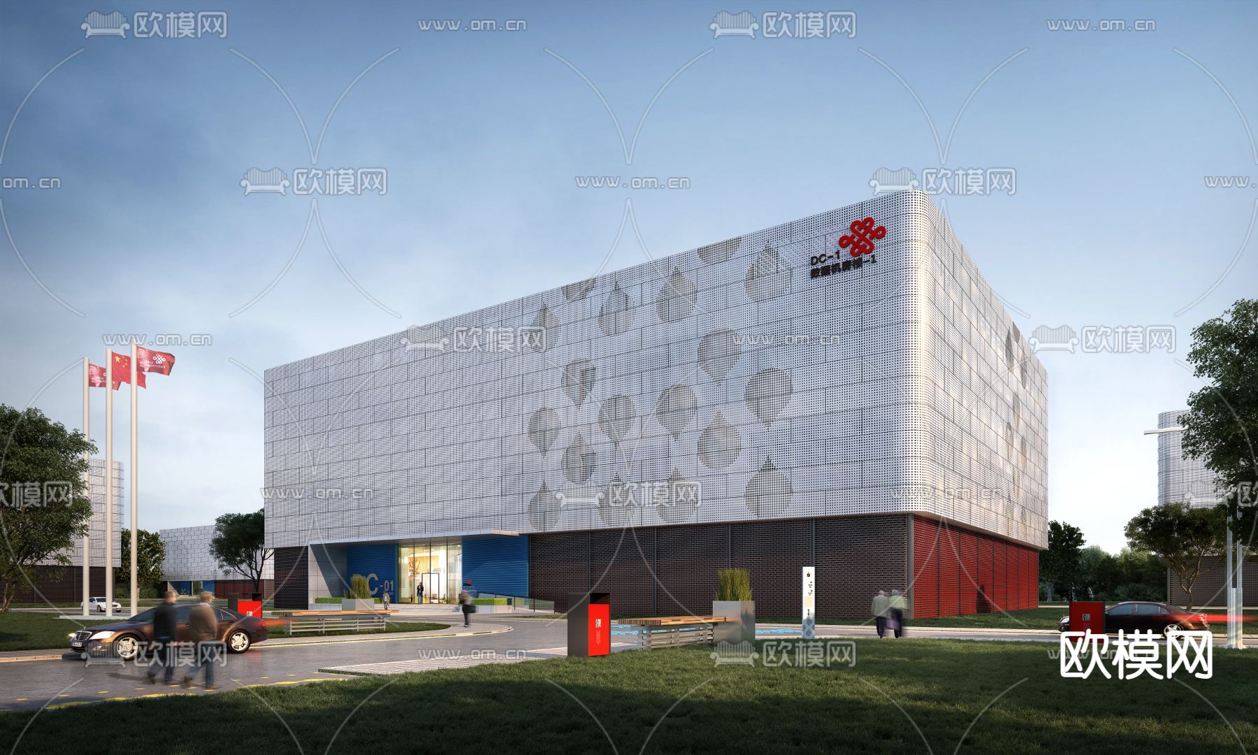 现代中国联通机房厂房外观3d模型下载