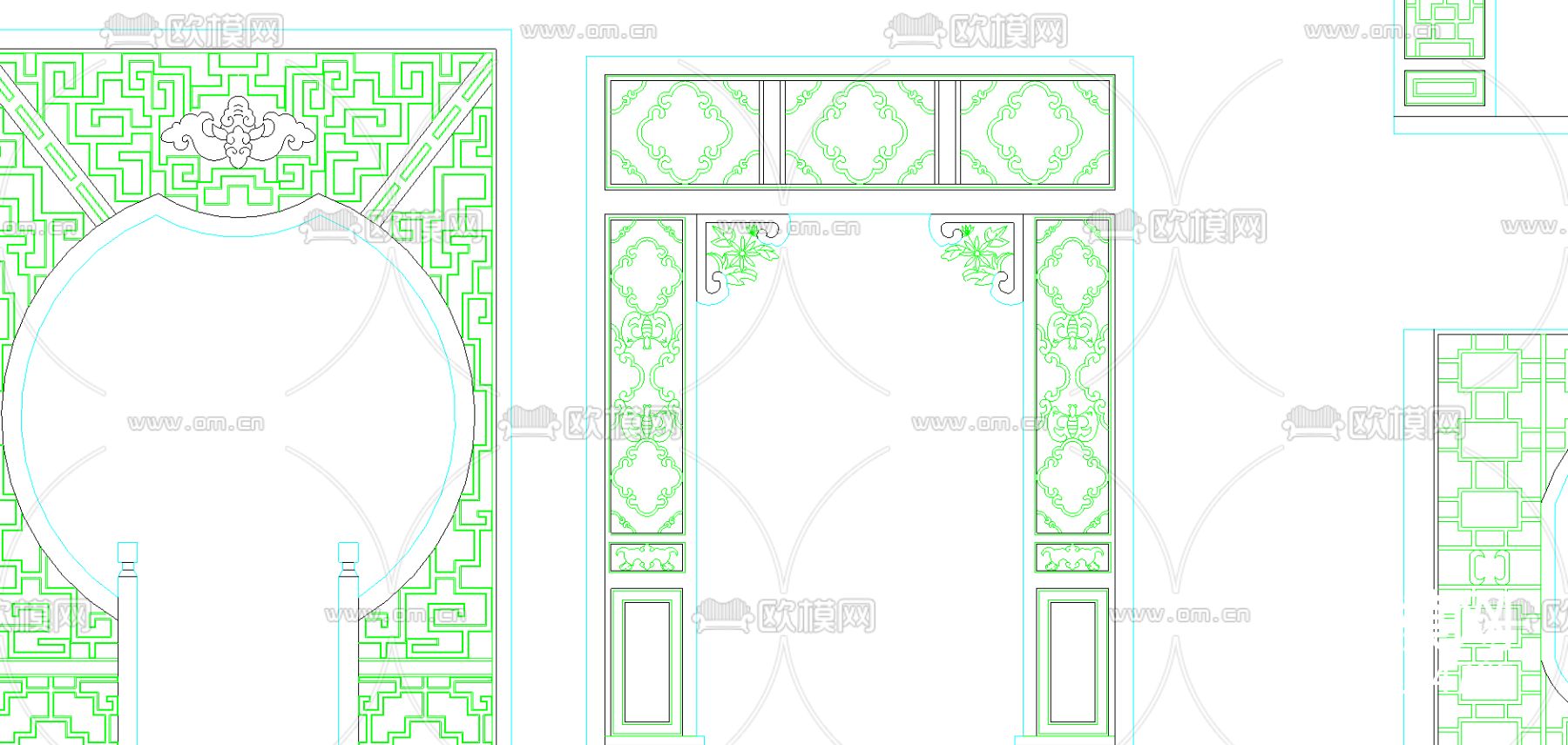 中式隔断cad图库下载（渲染图3）