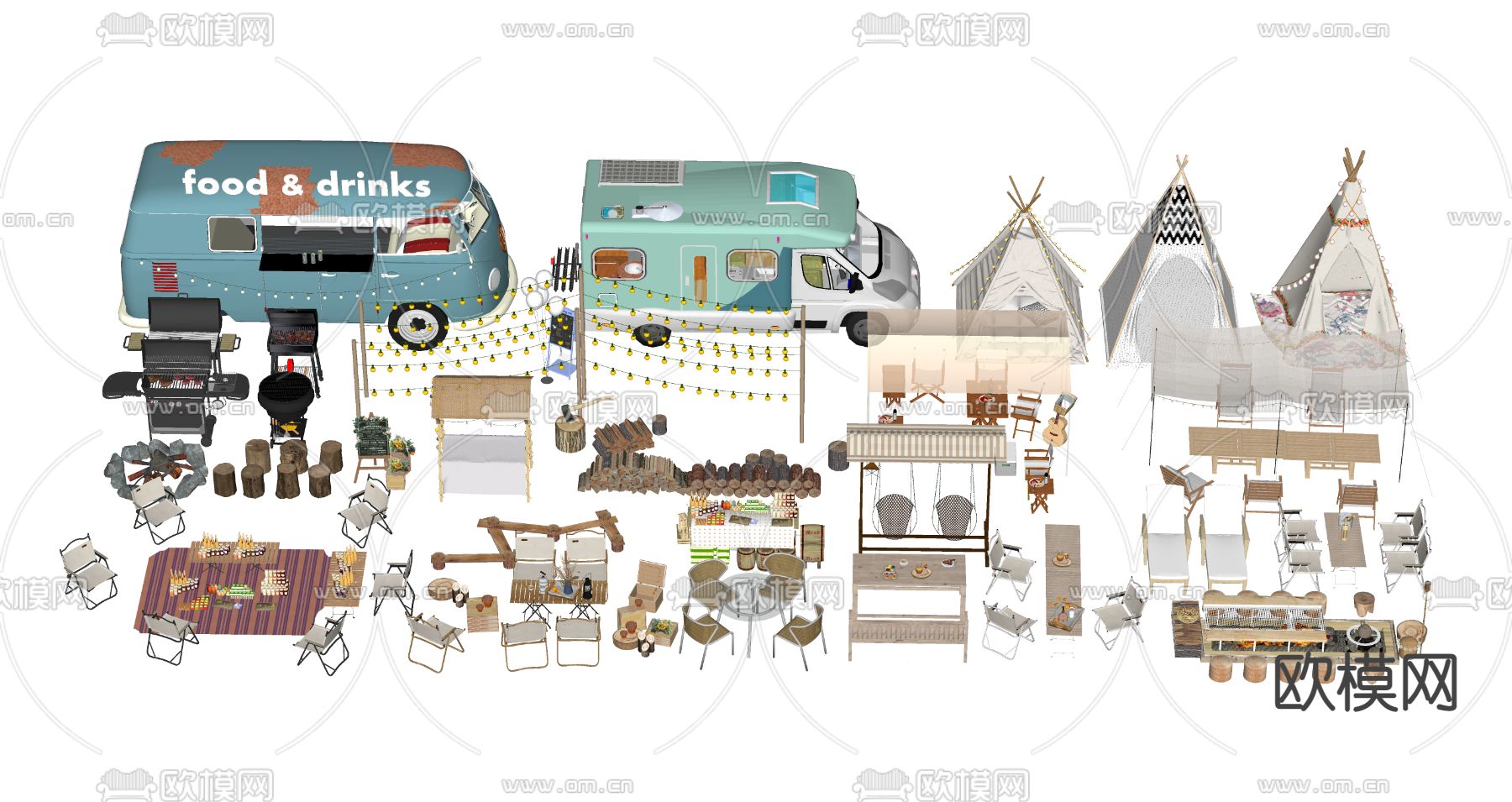 现代露营装备帐篷户外座椅su模型下载