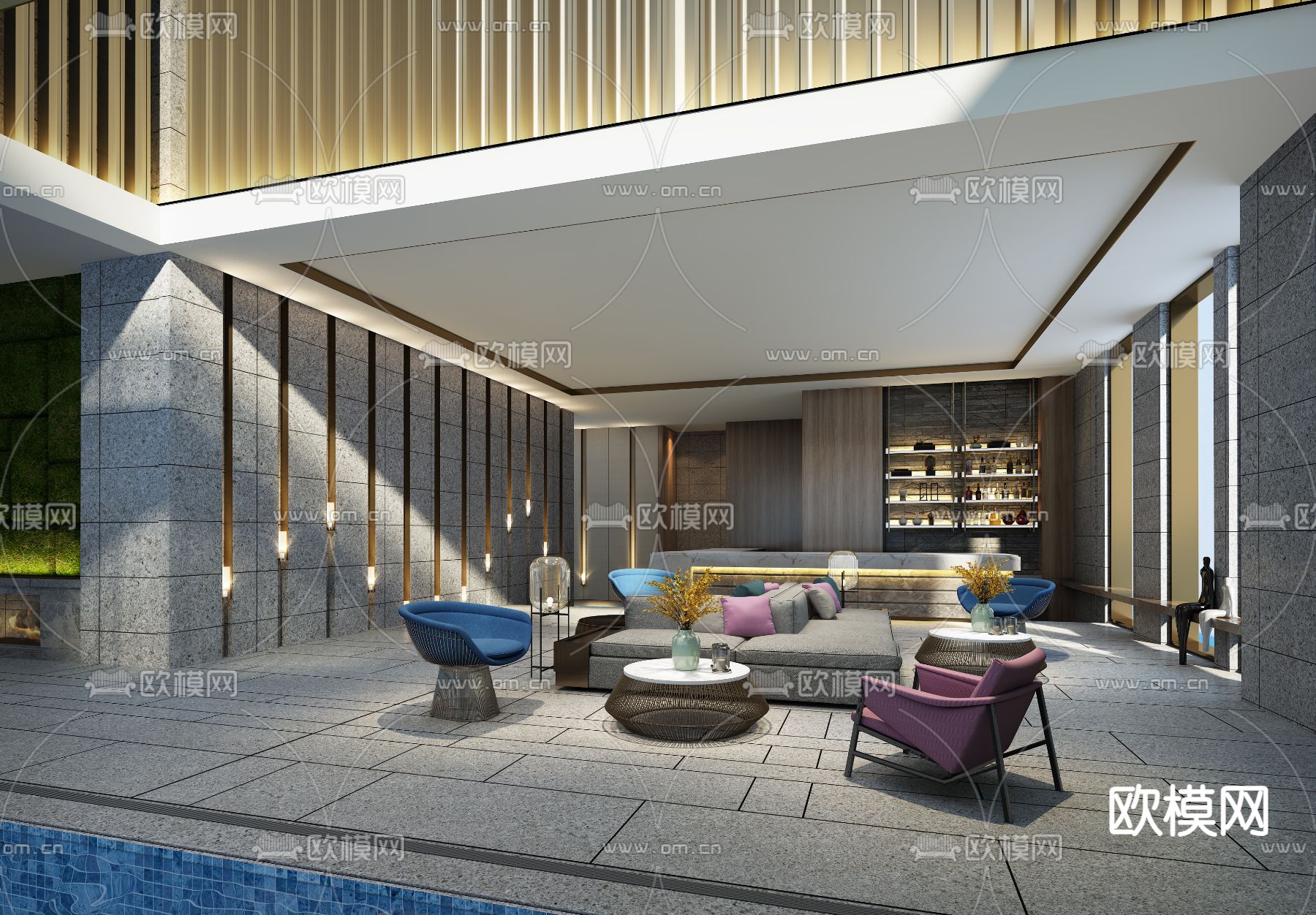 现代酒店游泳池3d模型下载（渲染图3）