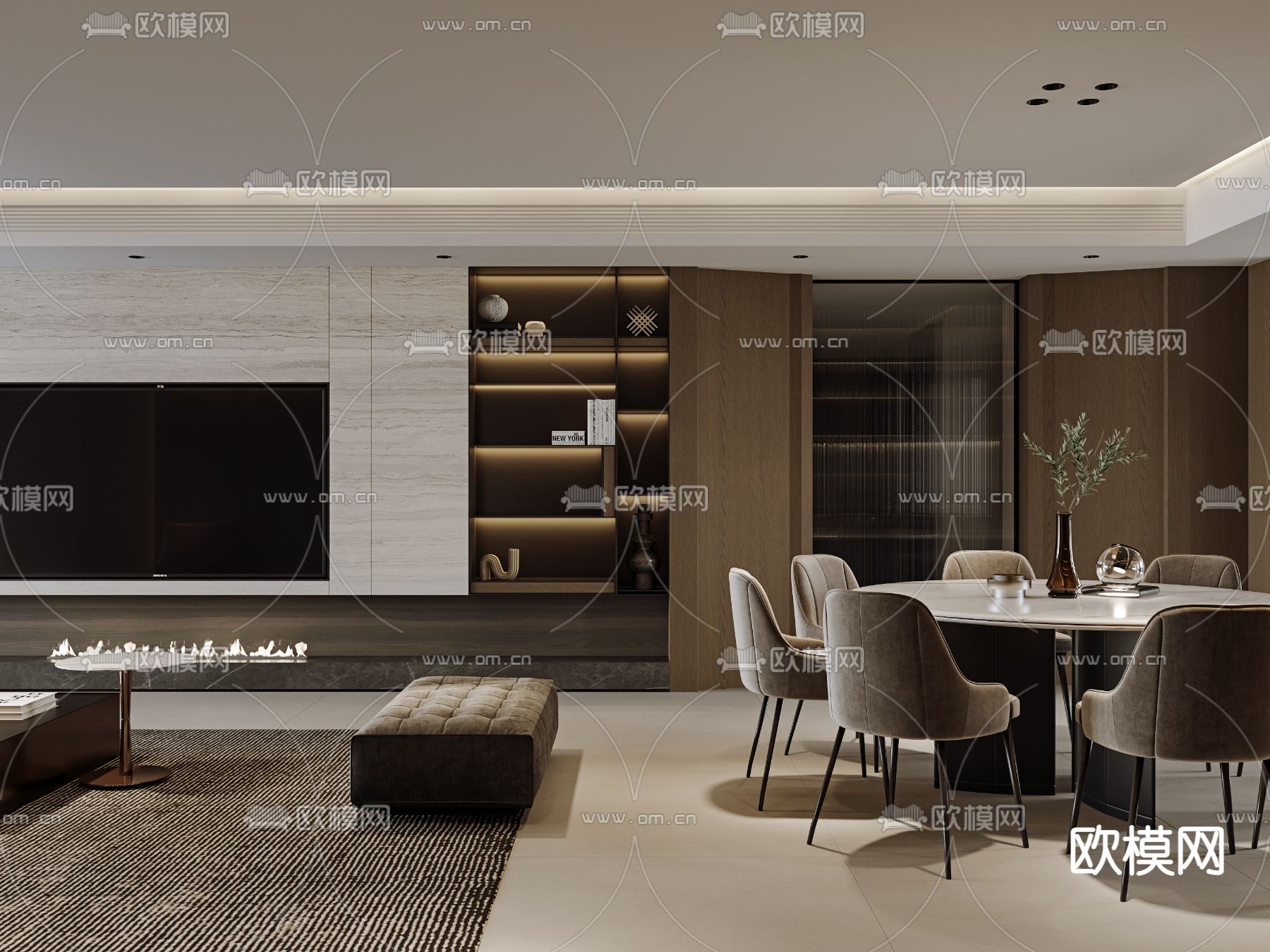 现代客厅餐厅3d模型下载（渲染图4）