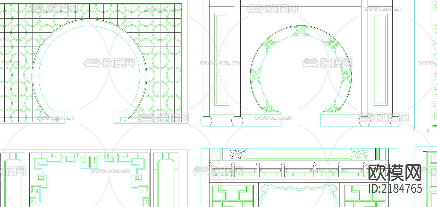 中式隔断cad图库下载（渲染图5）