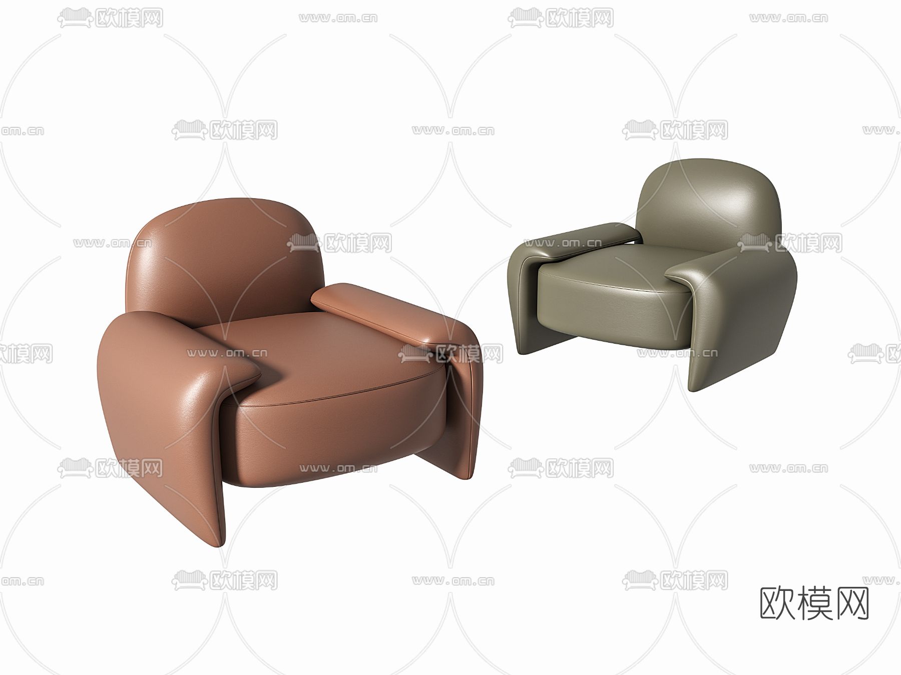 现代皮革单人沙发3d模型下载