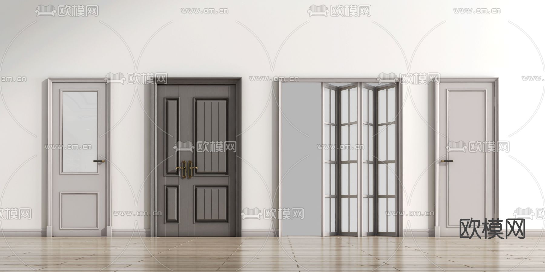 简欧单开门双开门3d模型下载