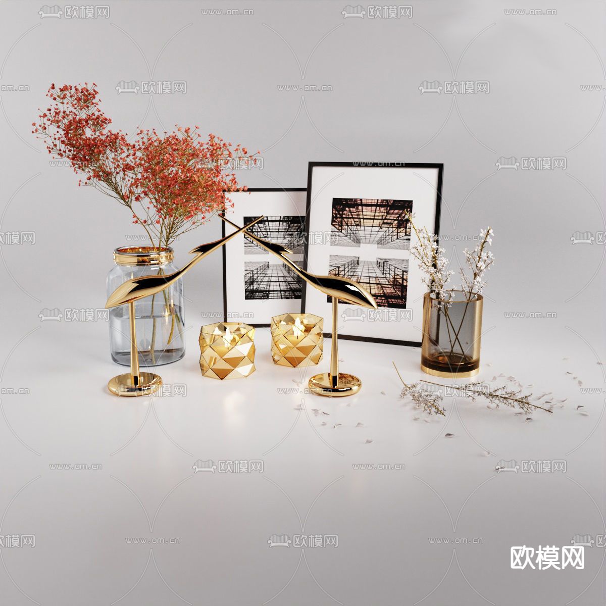 现代轻奢相框盆栽艺术摆件免费3d模型下载