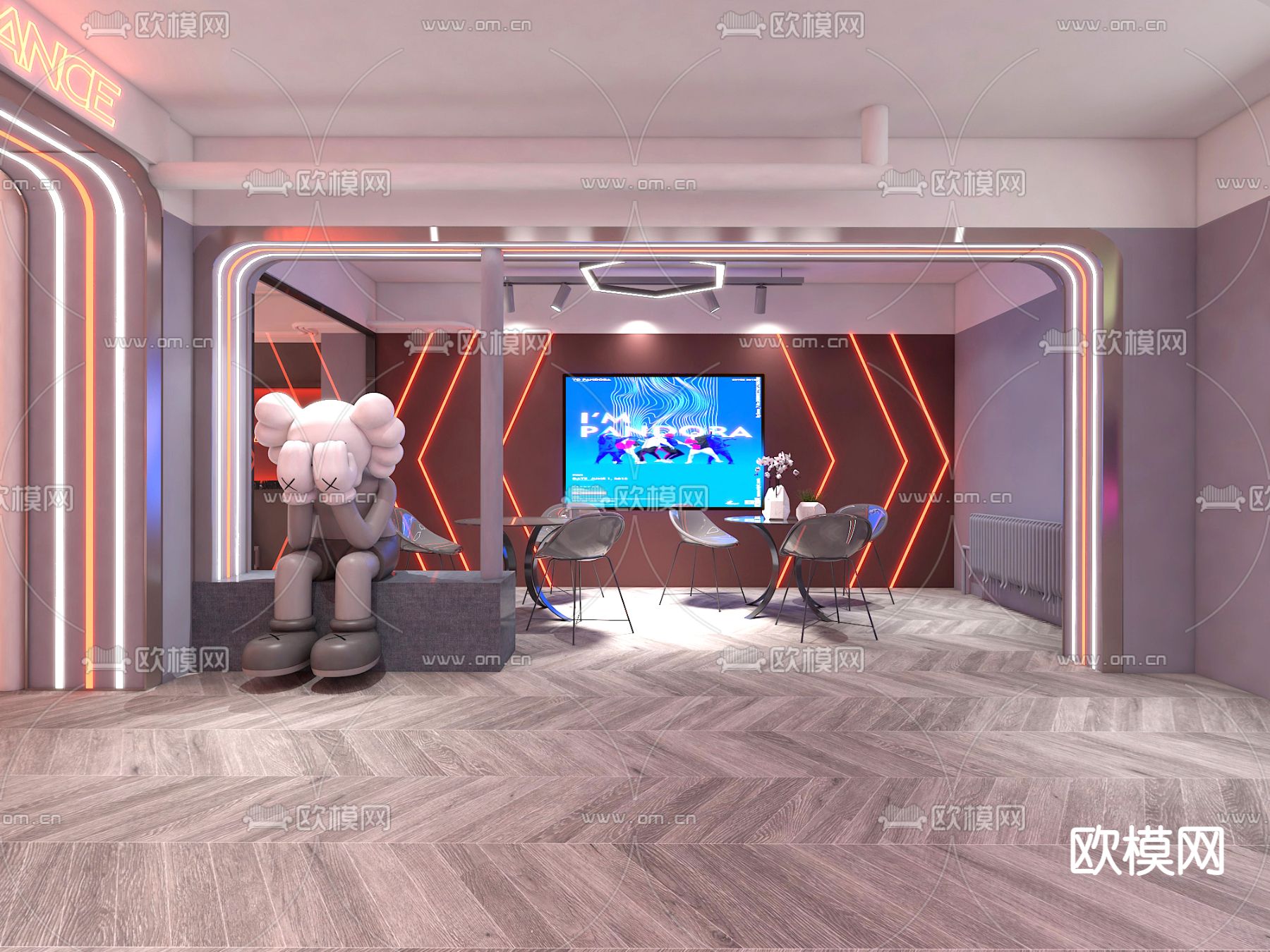 现代街舞教室舞蹈房3d模型下载（渲染图2）