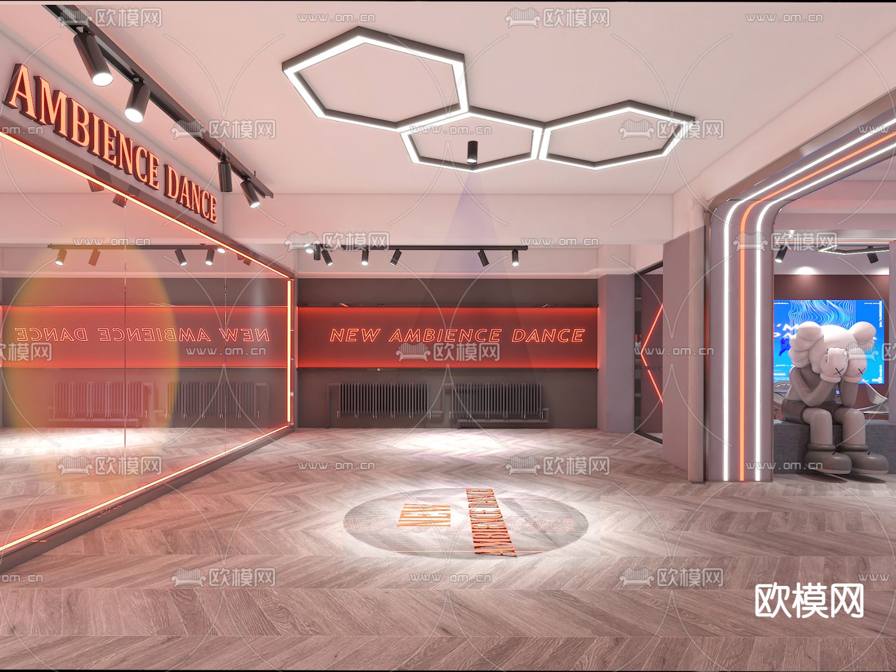 现代街舞教室舞蹈房3d模型下载（渲染图4）