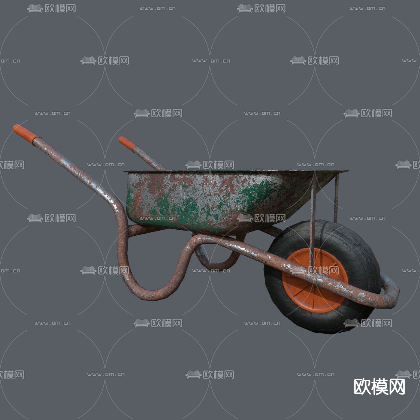 工业风锈迹独轮手推车免费3d模型下载