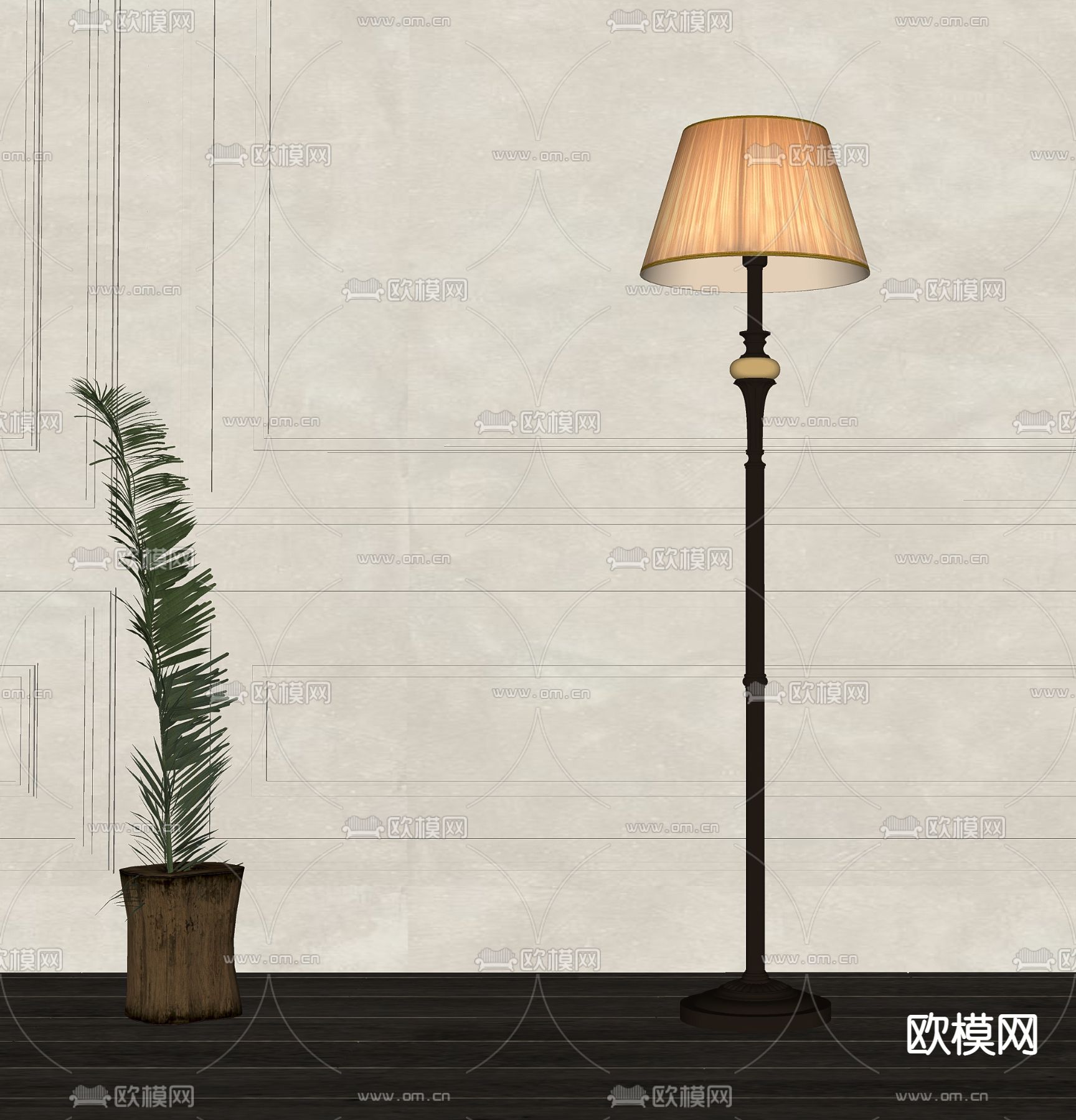 美式落地灯su模型下载（渲染图2）