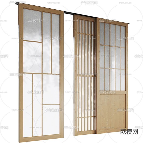 日式实木推拉门3d模型下载(渲染图3)