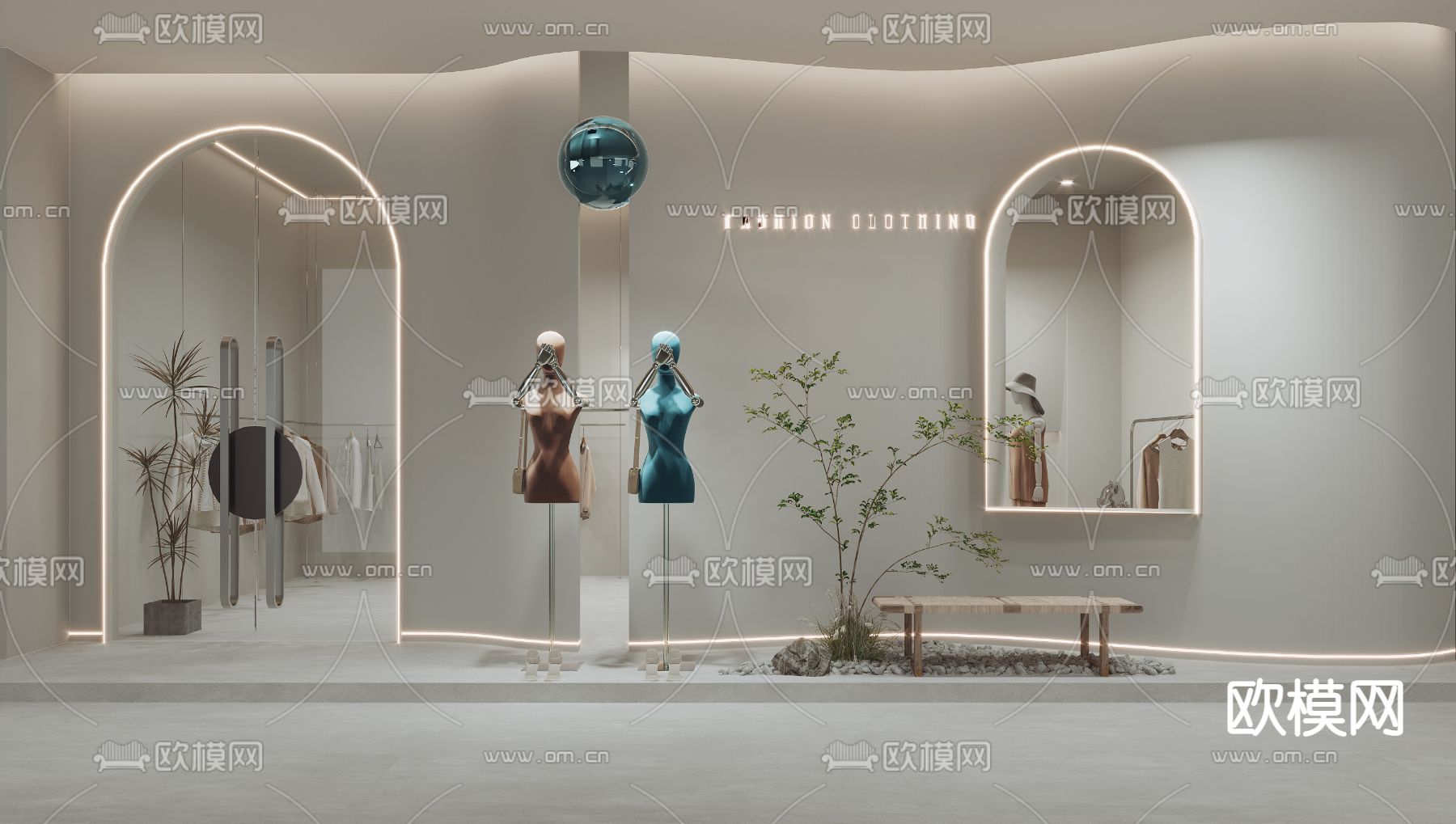 侘寂女装服装店su模型下载（渲染图1）