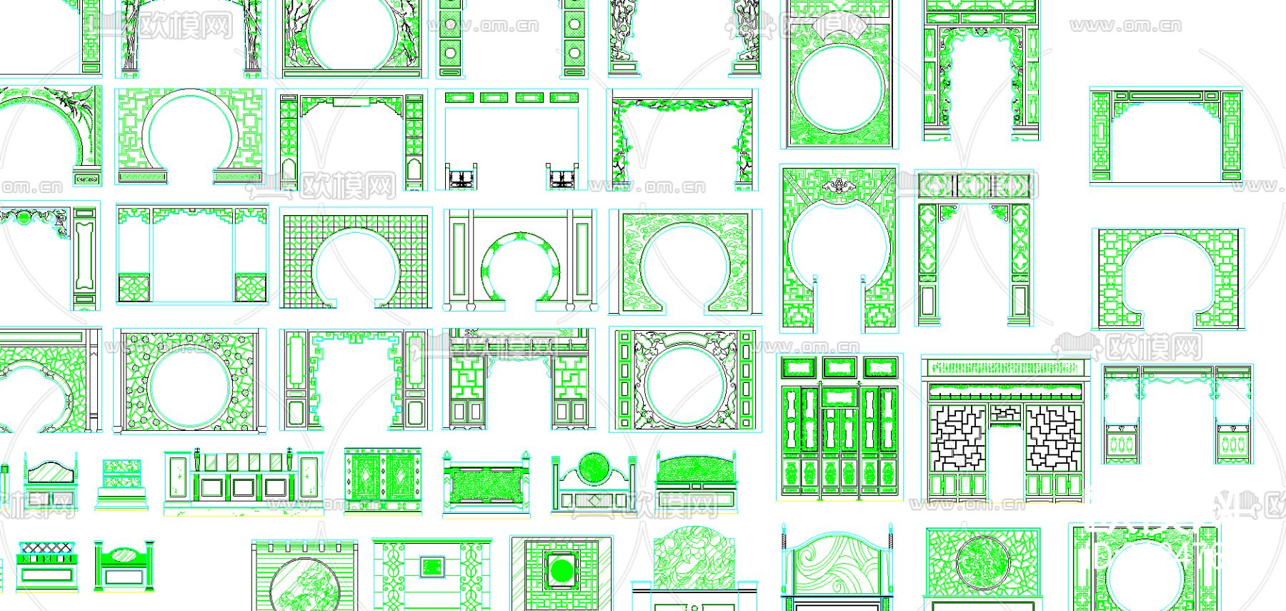 中式隔断cad图库下载（渲染图1）