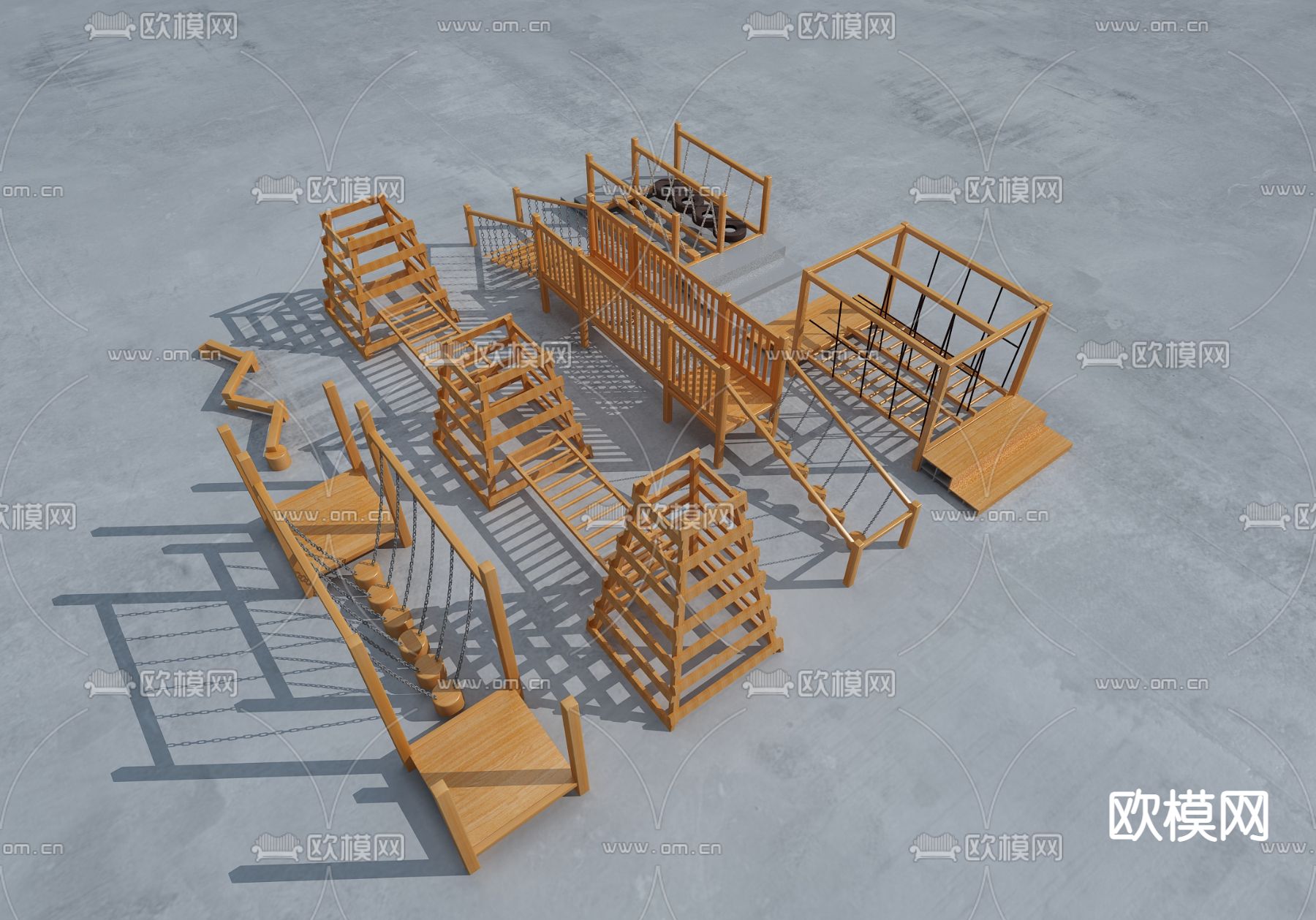 现代户外体能训练设施3d模型下载
