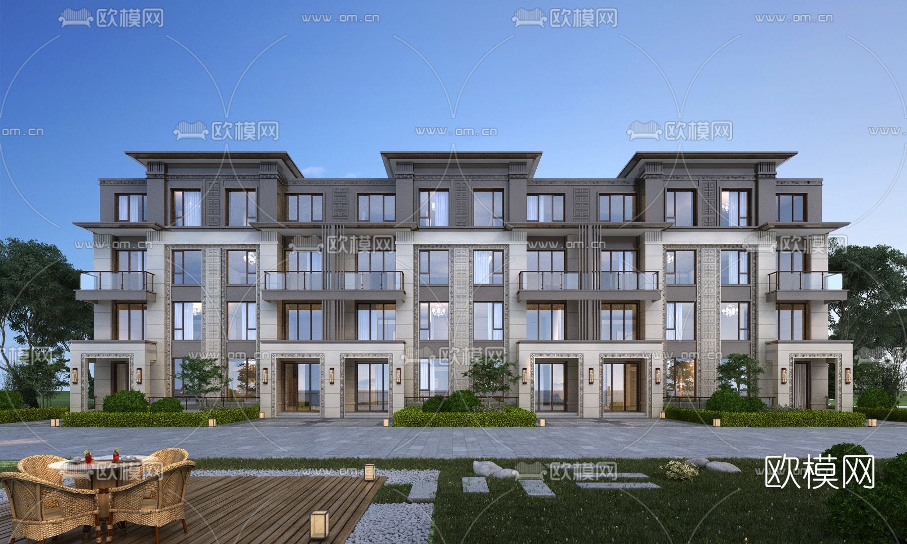 现代联排别墅外观3d模型下载