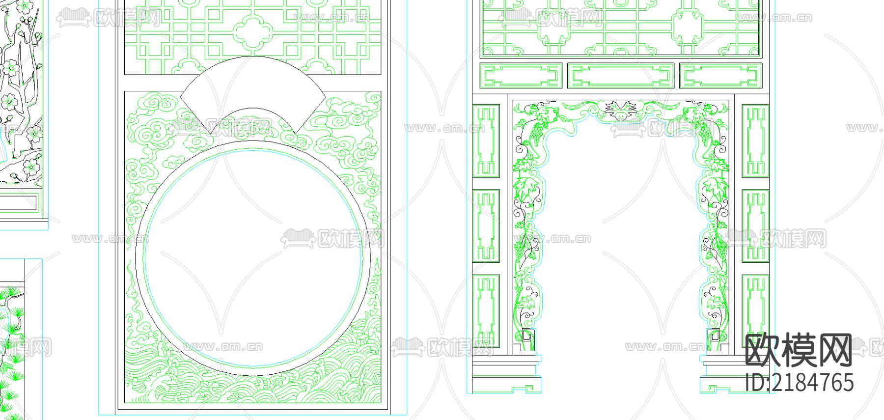 中式隔断cad图库下载（渲染图4）