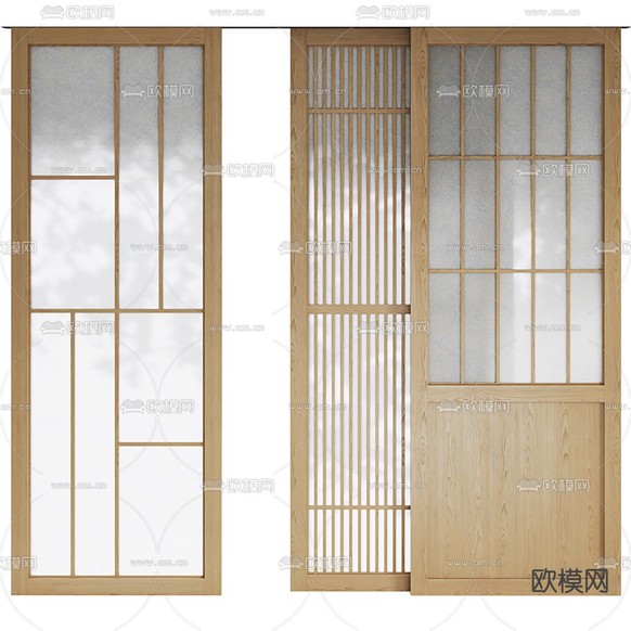 日式实木推拉门3d模型下载(渲染图4)