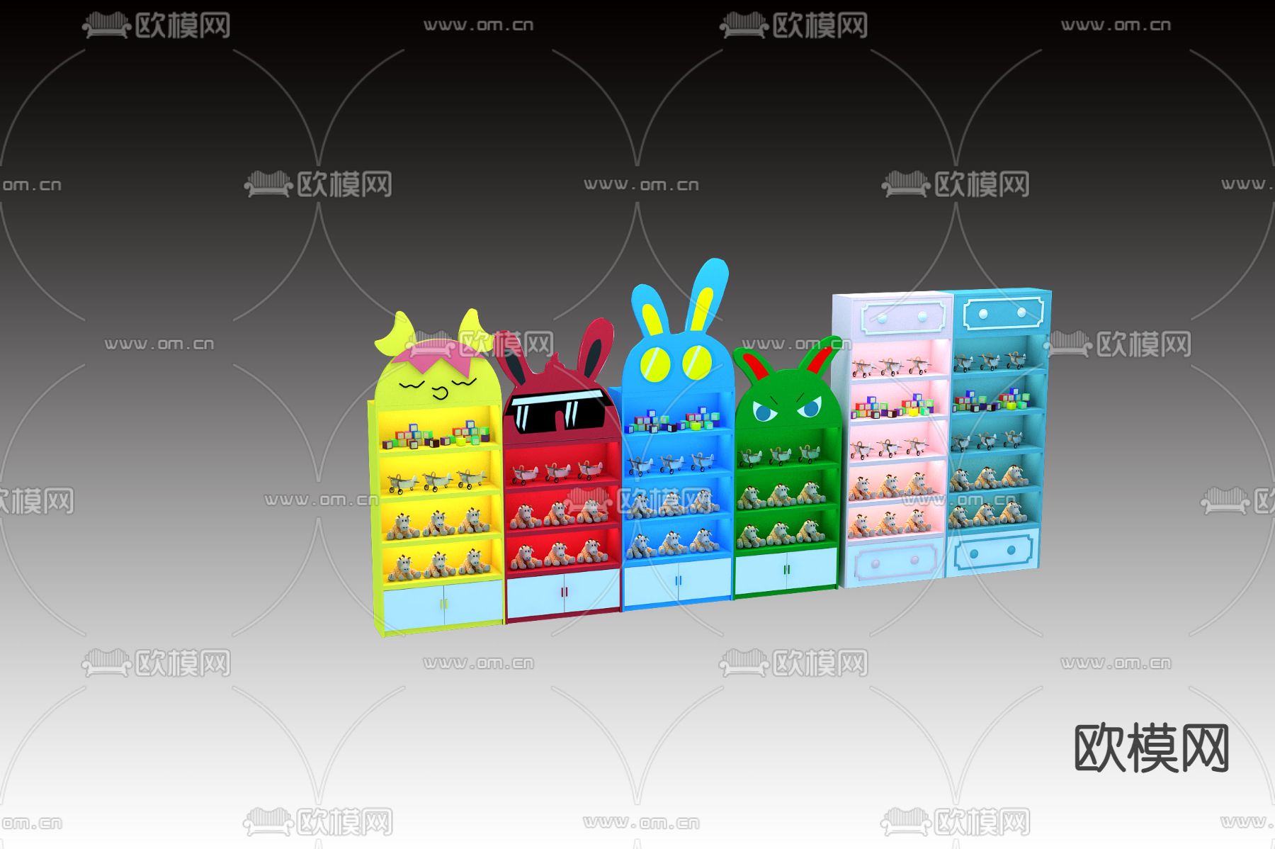 现代儿童收纳柜免费3d模型下载