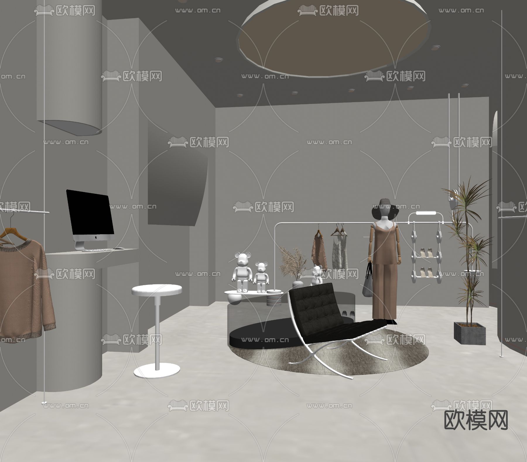 侘寂女装服装店su模型下载（渲染图4）