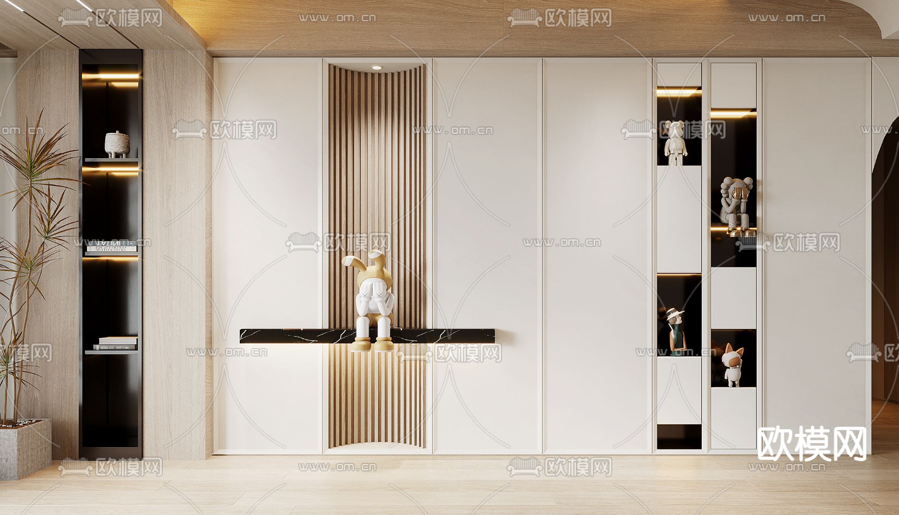 侘寂奶油风装饰柜背景墙3d模型下载